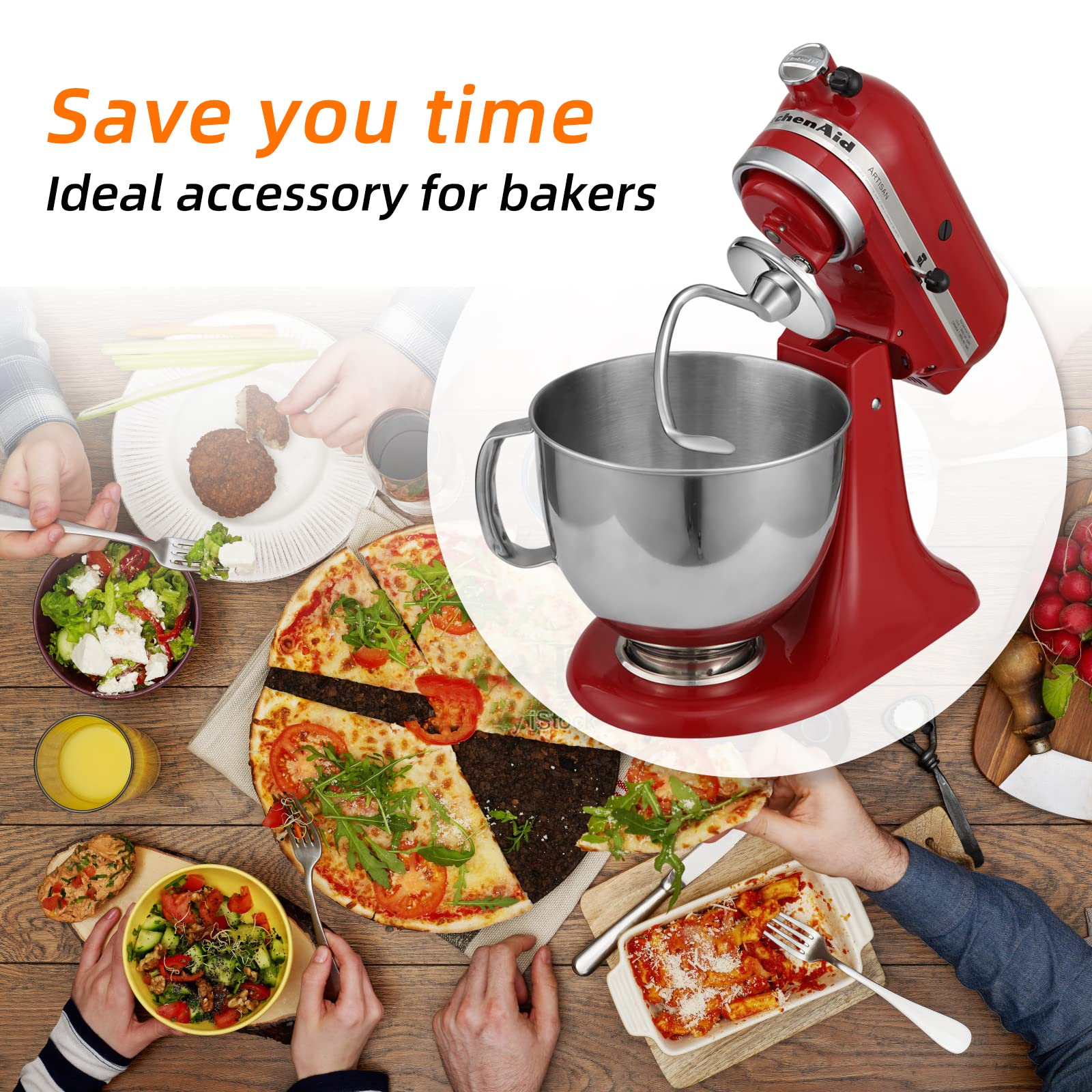Stainless Steel Dough Hook Attachment for KitchenAid 4.5-5 Quart Tilt-Head Stand Mixer | Replacement Bread Hook for K45DH | Dishwasher Safe | Perfect for Baking Bread, Cookies & Pastries