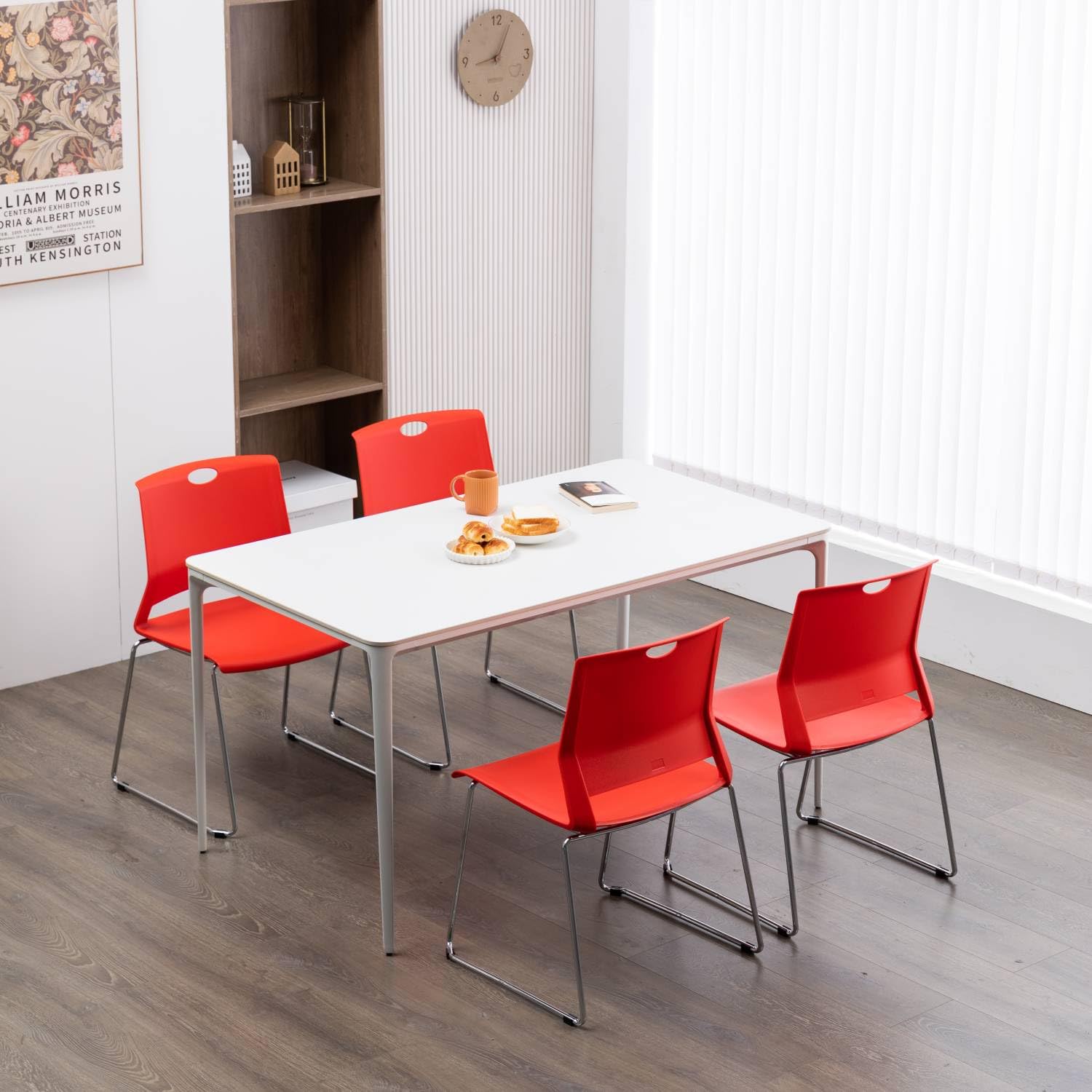 Ergonomic Office Guest Chair with Sled Base - Plastic Stacking Chair Without Wheels - Reception, Conference & Waiting Room Chairs - Red (4 Pack) - Perfect for Office Spaces, Meeting Rooms & Lobby Areas