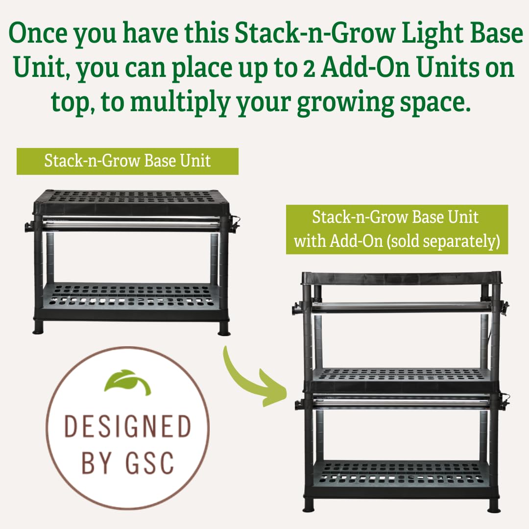 Gardener's Supply Company Stack-n-Grow Grow Light System with 2 Full-Spectrum T5 Fluorescent Bulbs – Indoor Plant Stand for Seeds, Herbs, Succulents & Houseplants | Perfect for Home Gardening, Hydroponics & Year-Round Indoor Planting