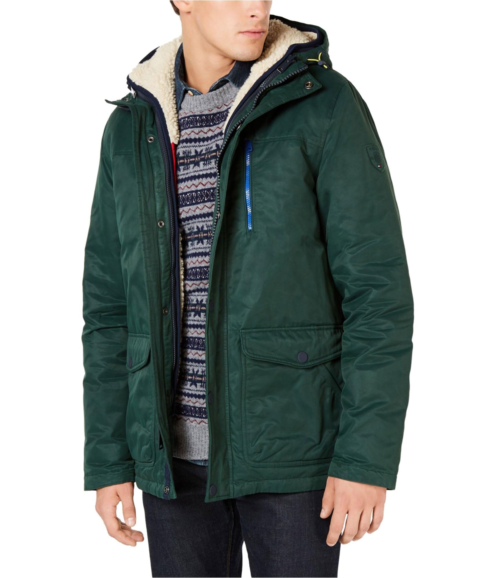 Tommy Hilfiger Men's Hilltop Hooded Coat - Green, Small | Waterproof Winter Jacket for Outdoor Activities & Casual Wear