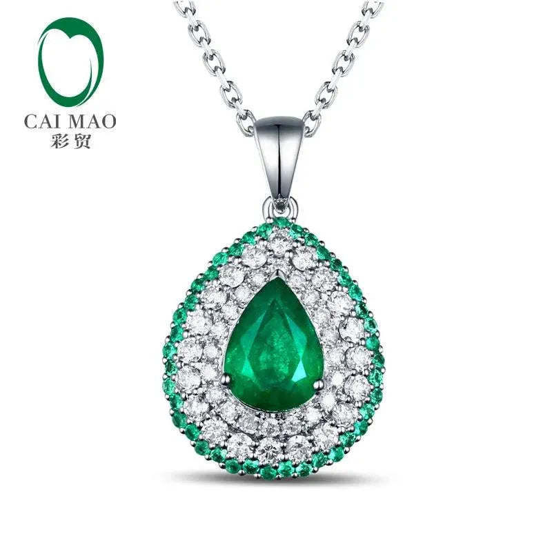 18K Gold Pear Shape 1.63ctw Natural Emerald & Diamond Engagement Pendant Necklace - Luxury Gift for Women, Anniversary, Valentine's Day, Bridal Jewelry