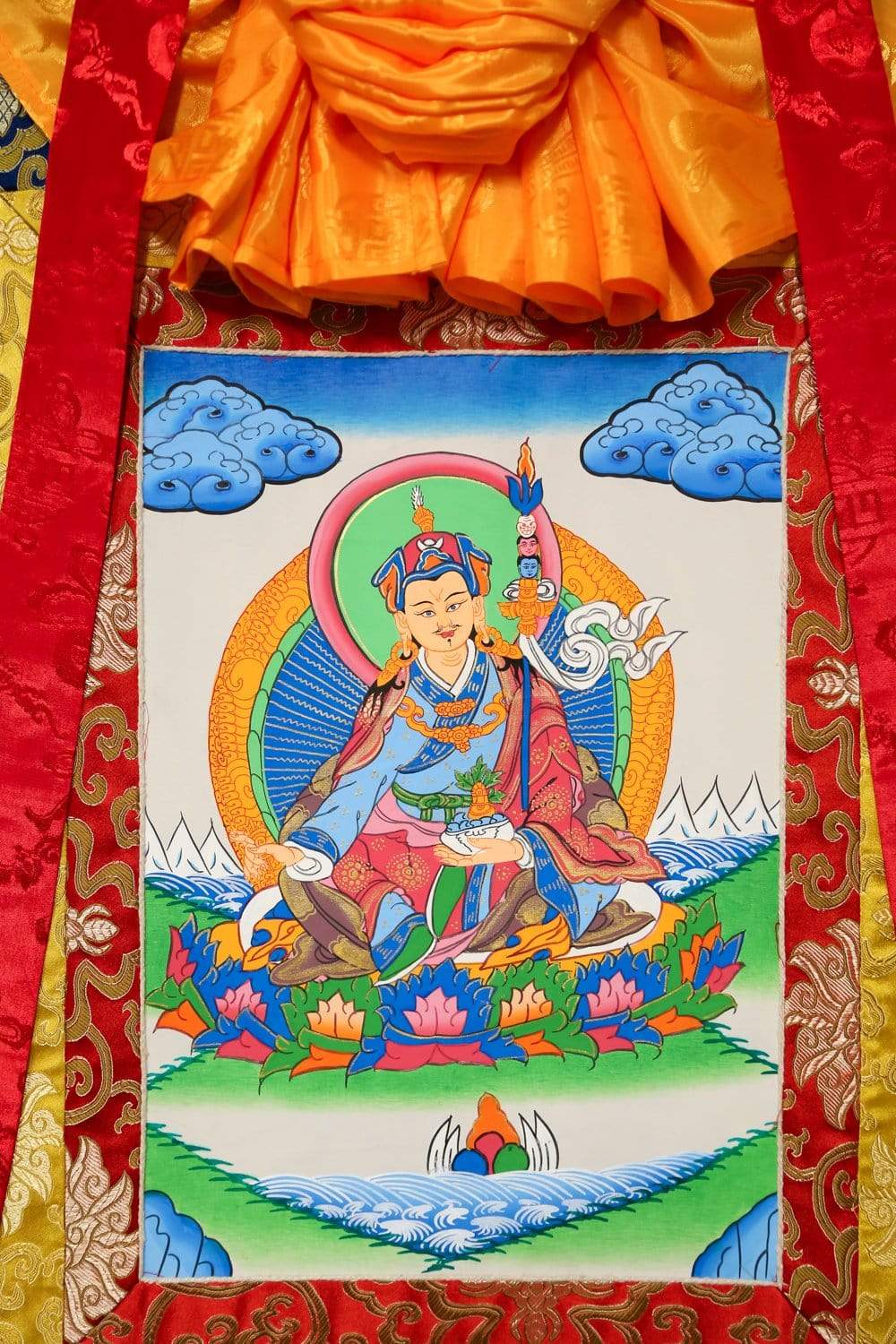 Authentic Guru Rinpoche Framed Thangka Painting - Tibetan Buddhist Wall Art Decor for Meditation Room, Home & Office Spiritual Display