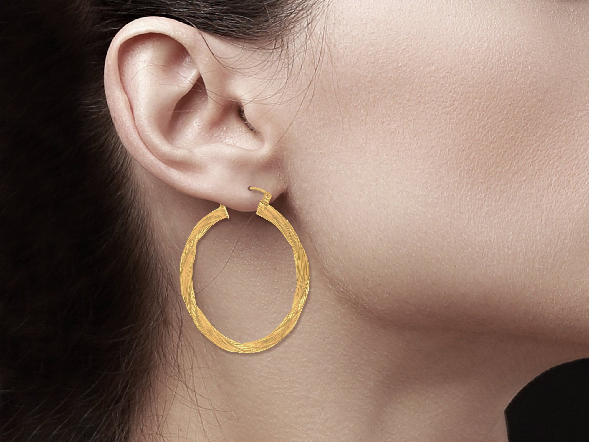 14K Yellow Gold Twisted Diamond Cut Hoop Earrings for Women - Elegant & Durable Jewelry for Parties, Weddings & Everyday Wear