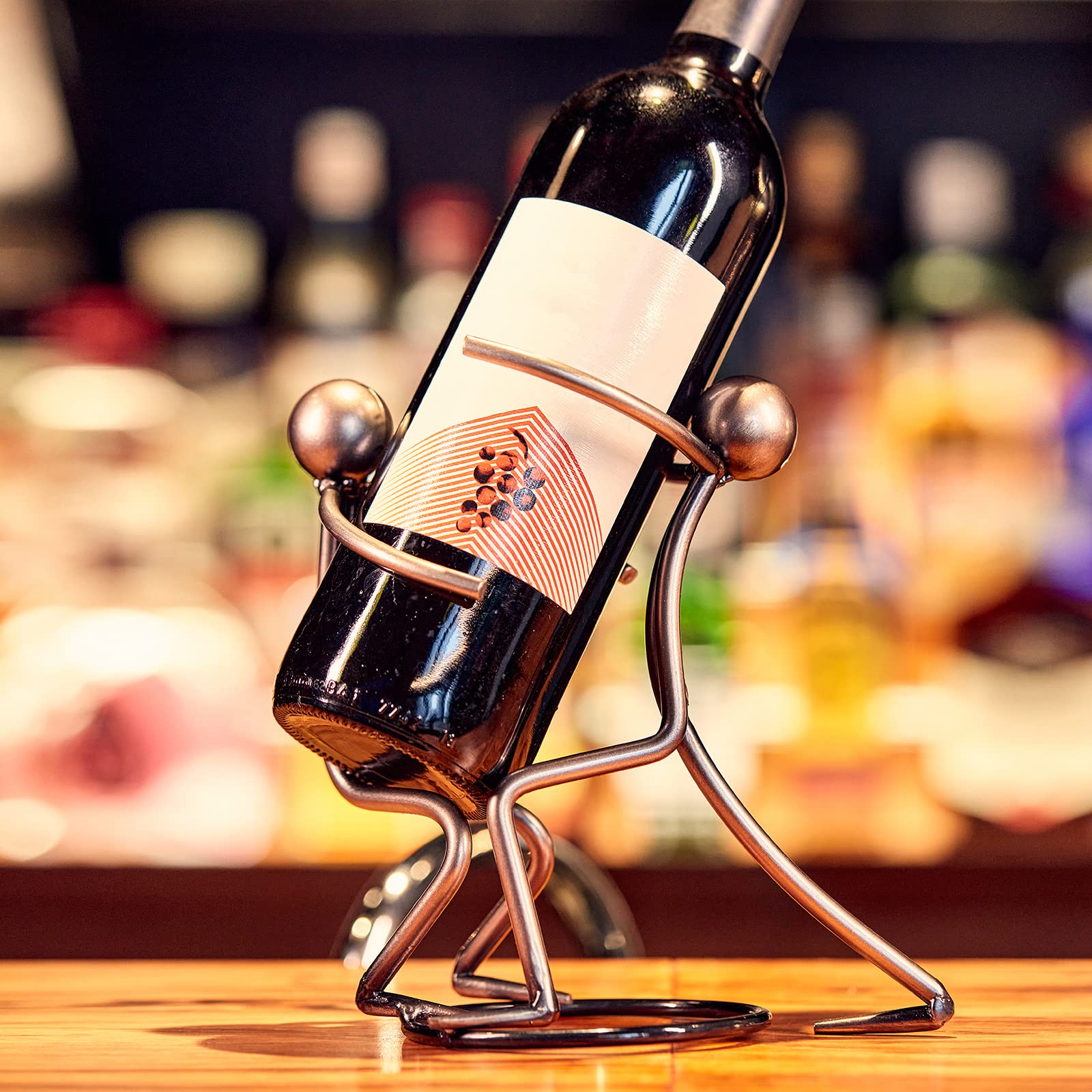 Aayla Tabletop Wine Rack - Metallic Silver Freestanding Countertop Wine Bottle Holder | Unique Wine Gifts & Accessories for Wine Lovers | Perfect for Kitchen, Bar, Dining Room & Home Decor