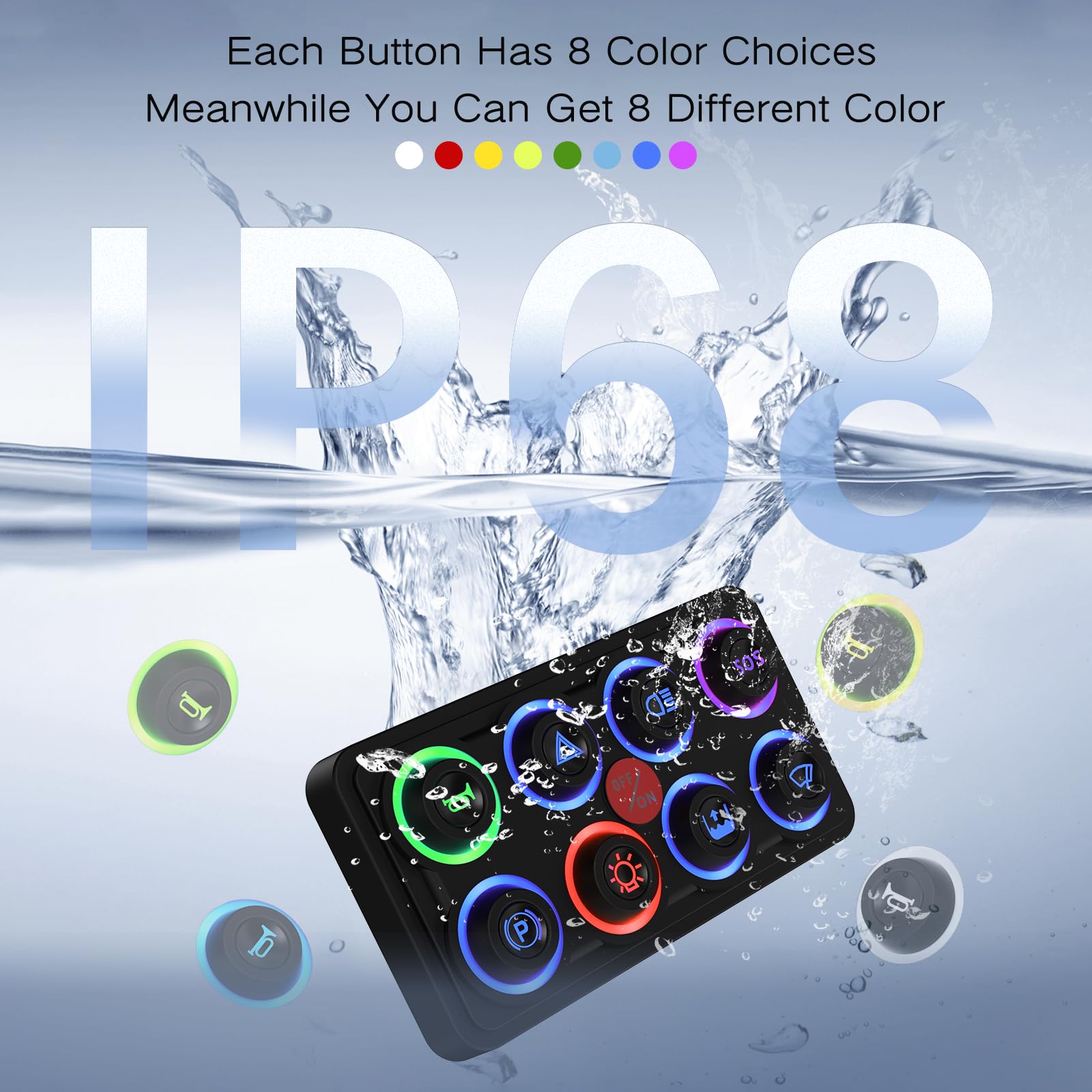 MaySpare 8 Gang Switch Panel - Upgraded Multicolored Toggle Momentary Pulse Switch Panel with Electronic Relay System | IP68 Waterproof for Yachts, Trucks, Off-Road Vehicles, RVs, SUVs, UTVs & ATVs | Perfect for Marine, Automotive & Outdoor Power Control Applications