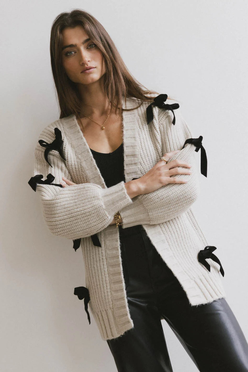 Ellery Bow Cardigan - Women's Elegant Knit Sweater with Bow Detail | Cozy & Stylish for Fall & Winter | Perfect for Office, Dates & Casual Outings