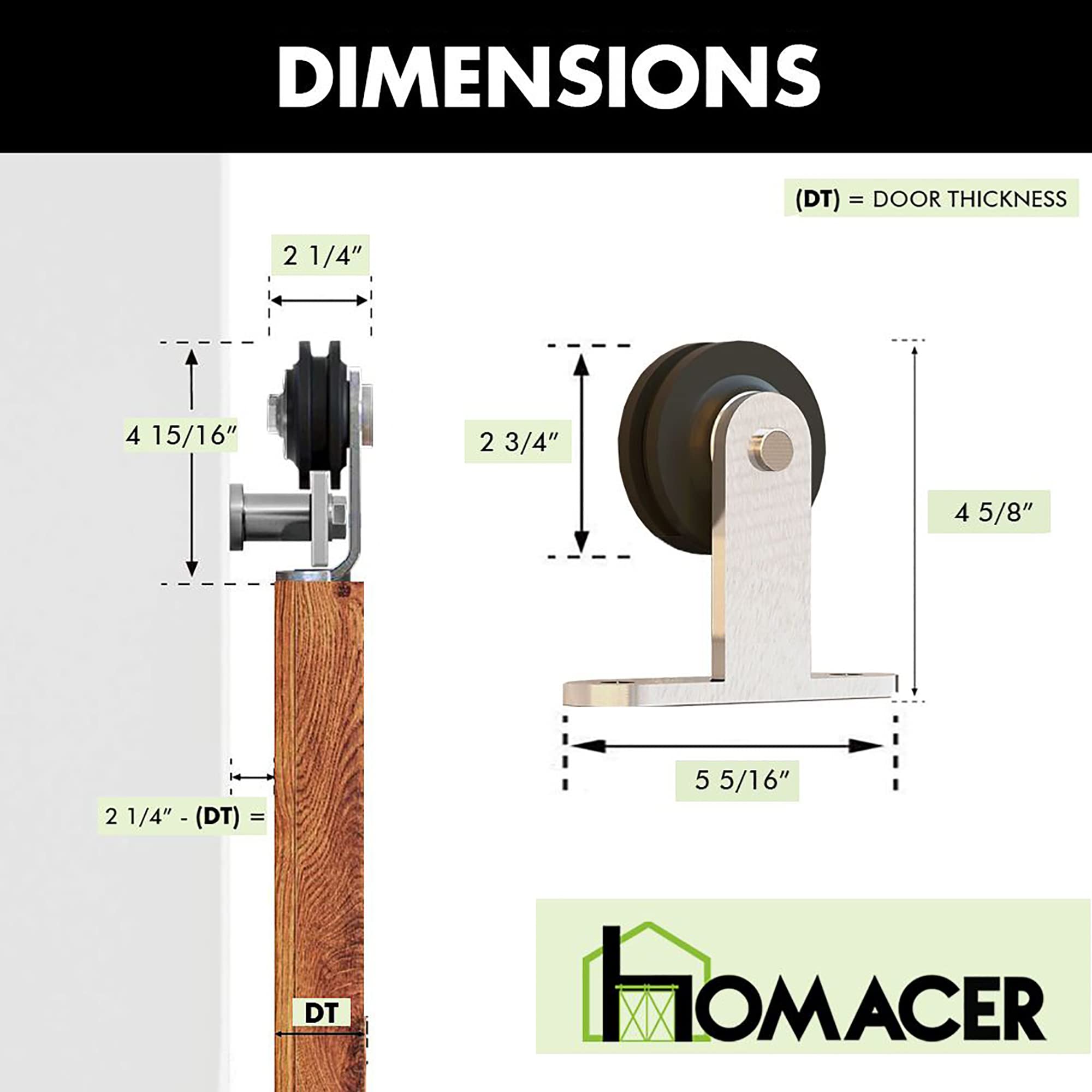 Homacer Brushed Nickel Sliding Barn Door Hardware Kit - Heavy Duty Non-Bypass Track System for Double Doors (4ft Flat Track, T-Shape Rollers) - Perfect for Interior & Exterior Home, Office, and Commercial Spaces