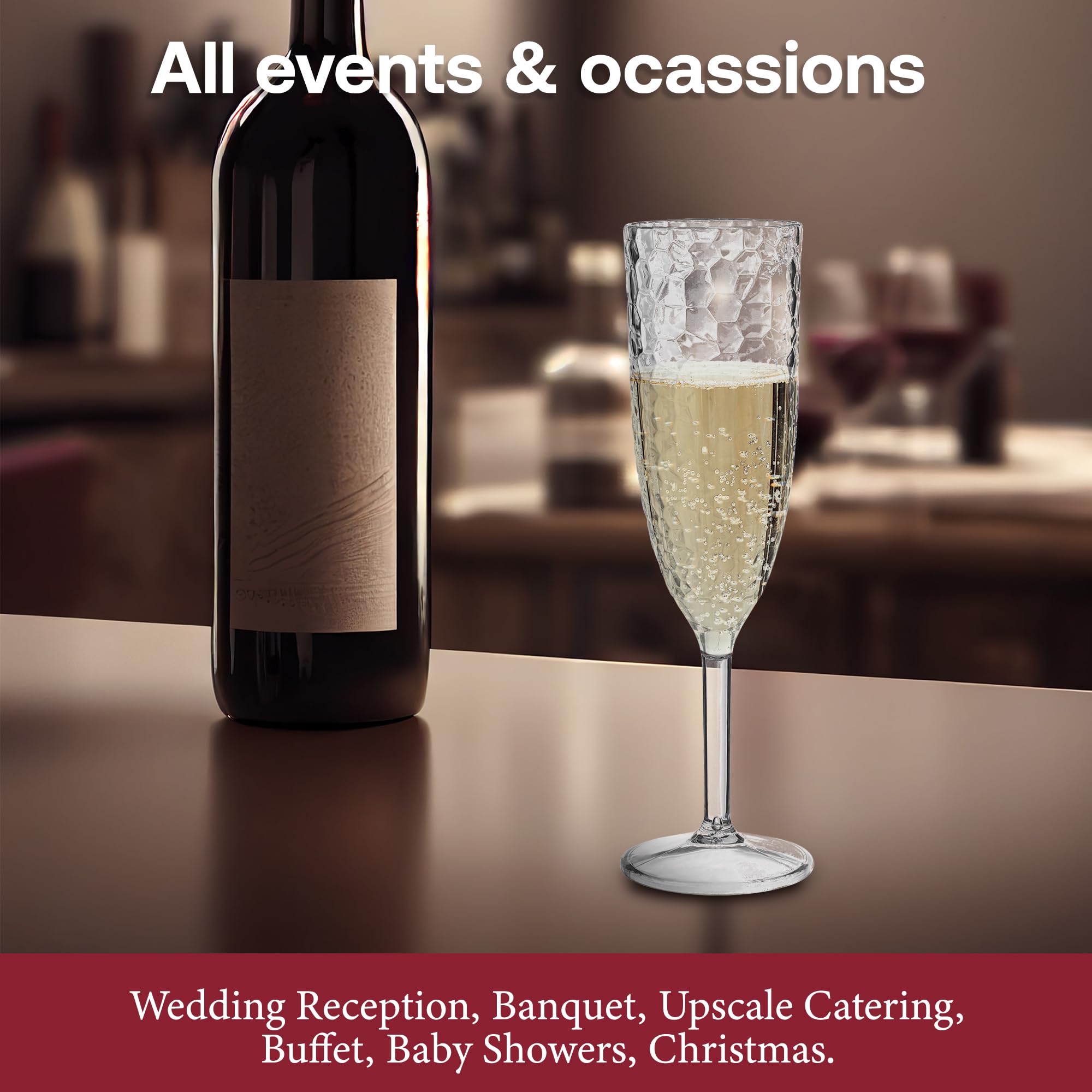 Smarty Had A Party 8 oz Clear Crystal Cut Plastic Champagne Flutes - 48 Pack Unbreakable Disposable Drinkware for Weddings, Parties & Special Events | Perfect for Toasting, Celebrations & Elegant Gatherings