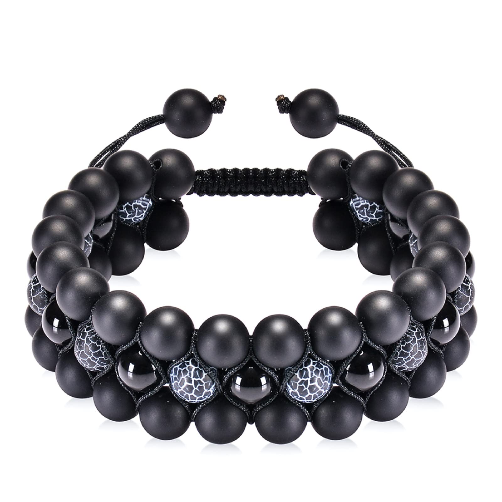 Triple Handmade Protection Bracelet - Natural Black Agate Bead Bracelet for Men | Spiritual Jewelry Gift for Good Luck & Prosperity | Perfect for Meditation, Yoga & Daily Wear (Black)
