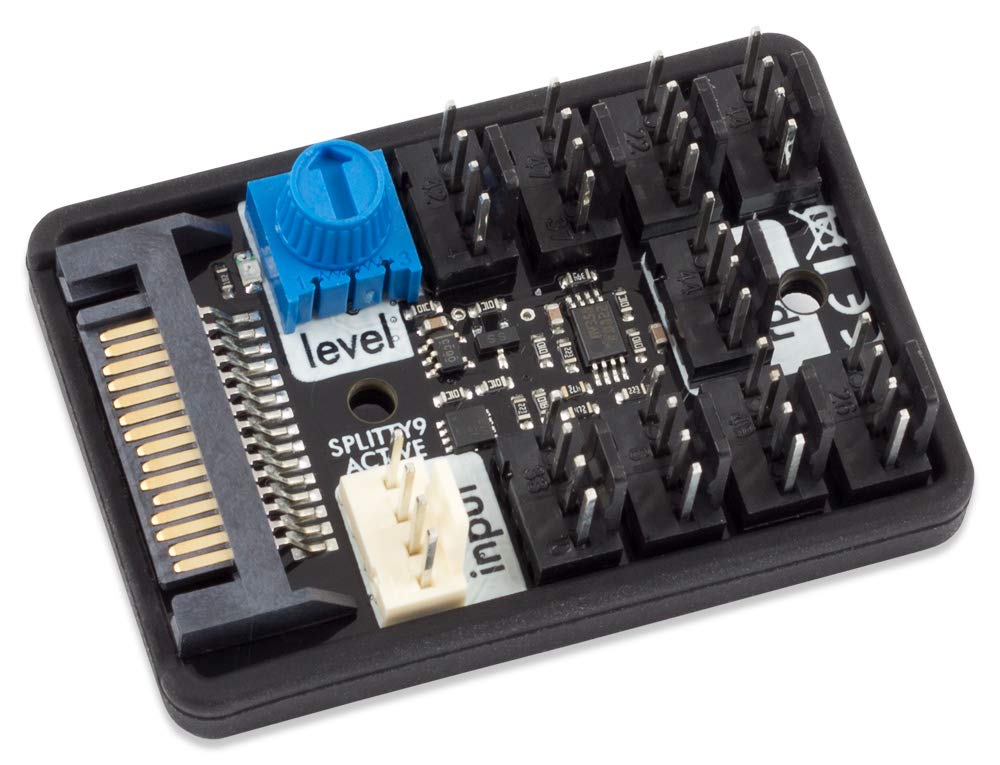 Aqua Computer SPLITTY9 Active PWM Fan Splitter - 9-Way High-Speed PC Cooling Fan Hub for Gaming PC, Workstation & Server Builds - Perfect for Custom Water Cooling & RGB Lighting Setups