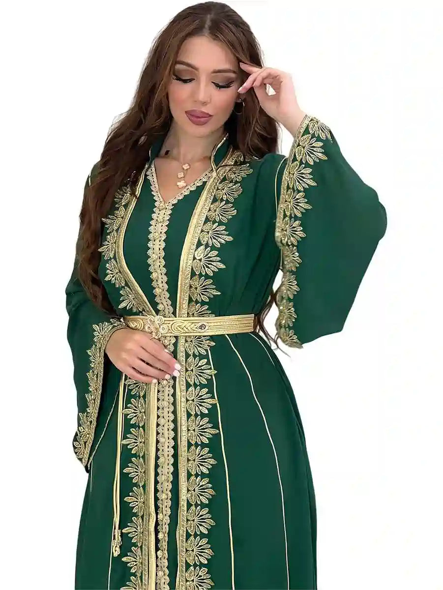 Elegant Eid Dress for Women - Embroidered Applique Caftan Kaftan Maxi Dress - Perfect for Eid Celebrations, Weddings & Special Occasions