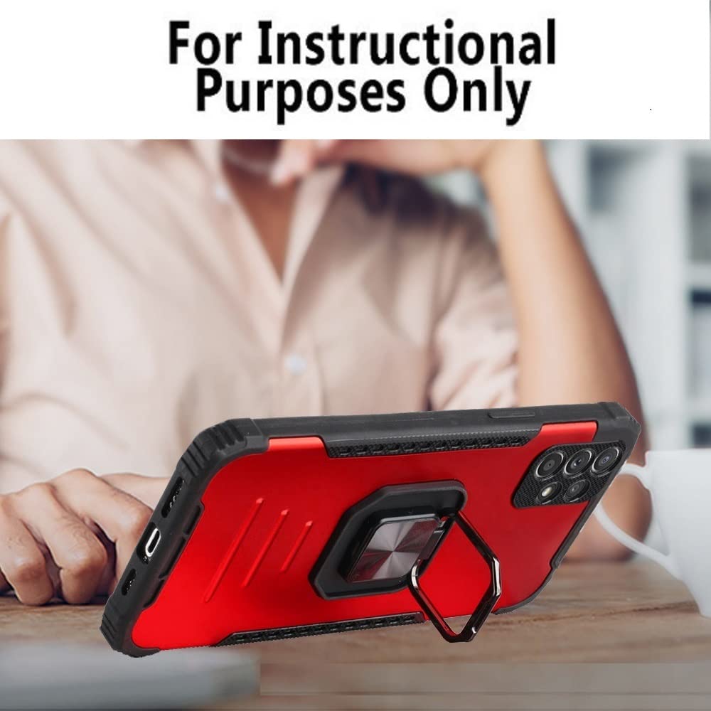 Samsung Galaxy A13 5G Phone Case with Magnetic Ring Kickstand & Tempered Glass - Shockproof Hybrid Protective Cover (Red) | Perfect for Work, Travel & Everyday Use