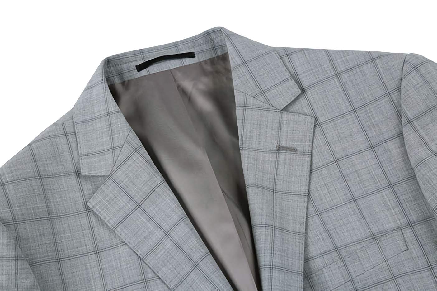 100% Wool Slim Fit Windowpane Dress Suit 2 Piece in Gray | Premium Business & Formal Attire for Men | Perfect for Weddings, Interviews & Office Wear