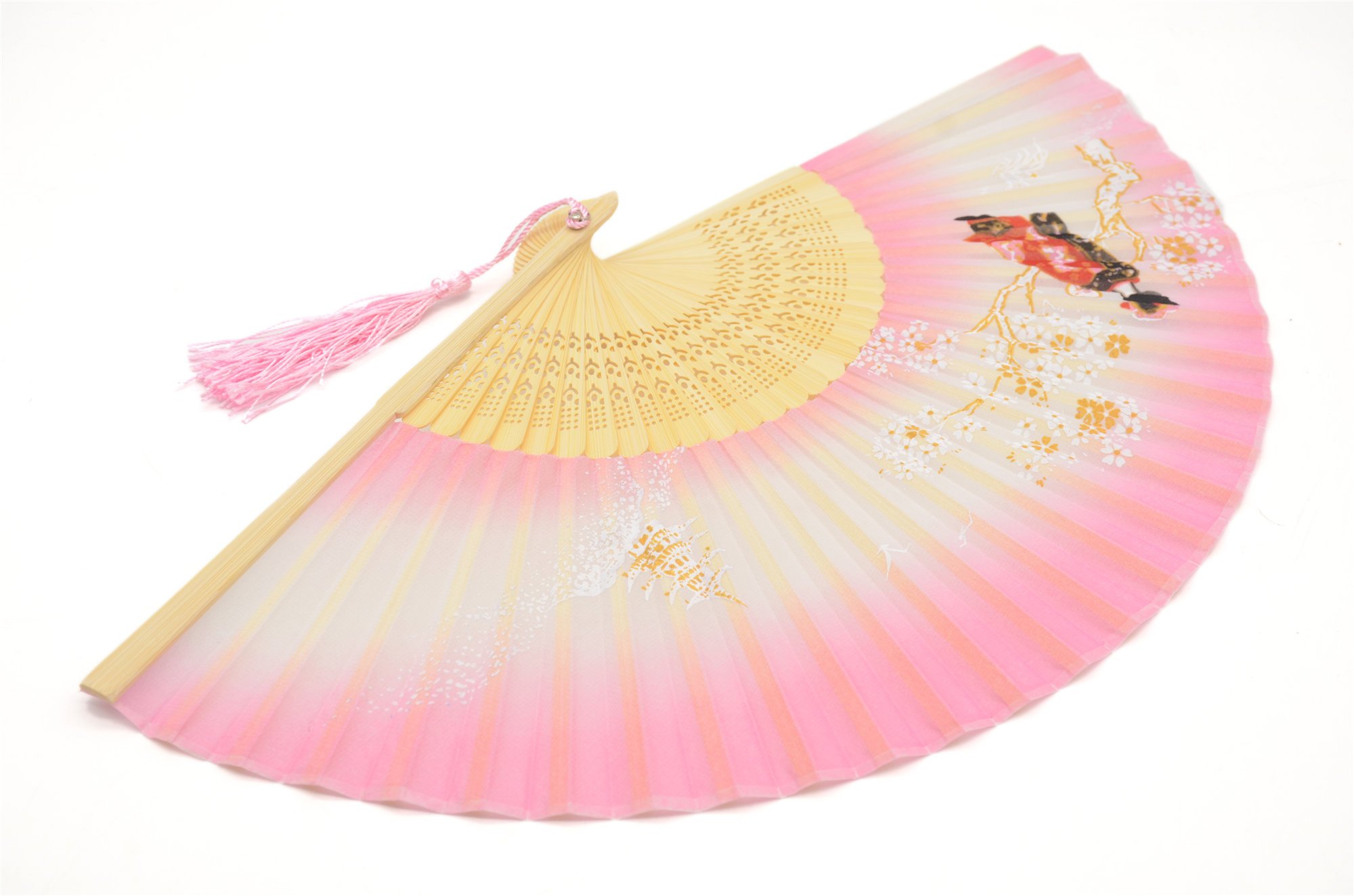 Vintage Silk Folding Hand Fan for Women - Chinese & Japanese Style Pink Handheld Fan with Fabric Sleeve - Perfect Gift for Weddings, Tea Ceremonies & Summer Cooling