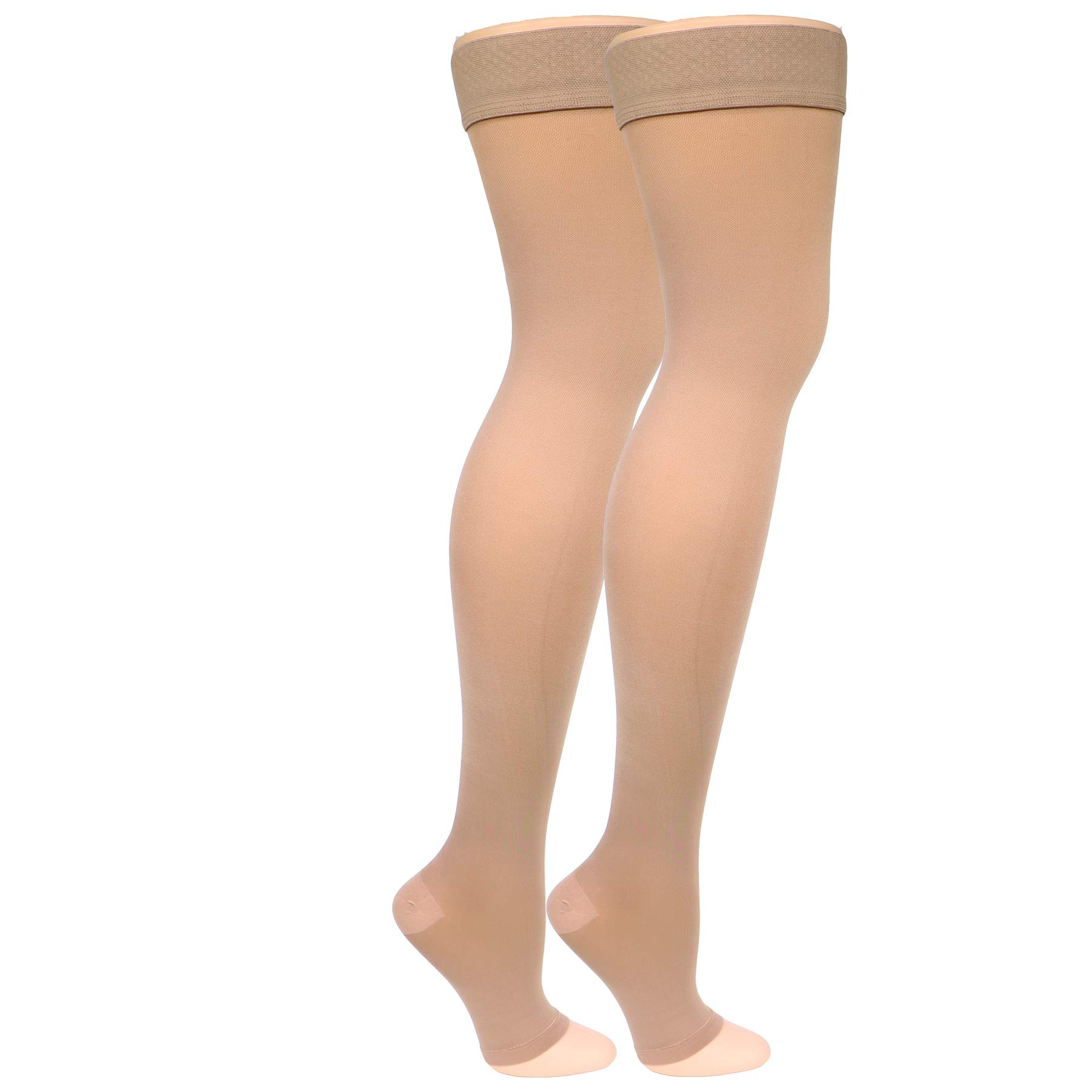 Truform Women's Thigh High Open Toe Compression Stockings - 20-30mmHg Graduated Support for Varicose Veins & Swelling - Perfect for Travel, Nursing & Pregnancy
