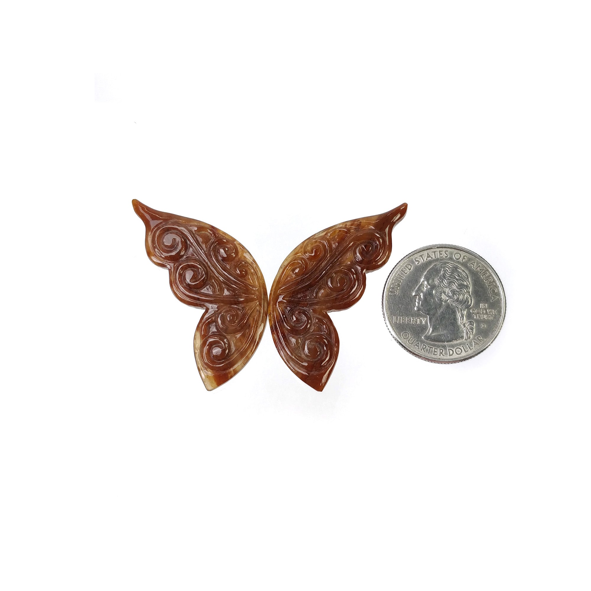 Natural Botswana Striped Agate Gemstone Butterfly Carving - 44.00cts Bi-Color Handcrafted Agate Jewelry (42x18mm Pair) - Perfect for Boho Jewelry Making, Crystal Healing & Unique Gift Giving