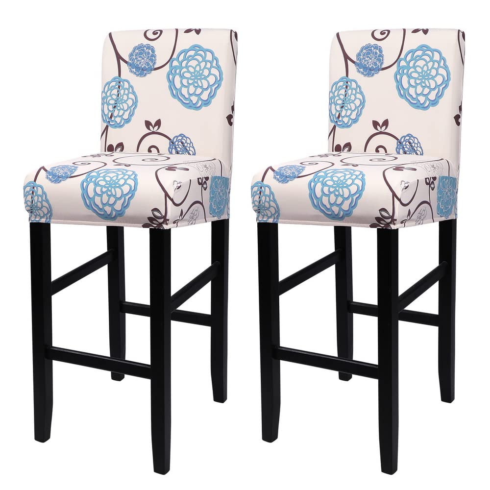 Stretch Washable Bar Stool Covers Set of 2 - Counter Height Chair Seat Covers for Kitchen, Dining Room & Cafe - Ball Flower Design - Perfect for Home Decor & Restaurant Seating Upgrade