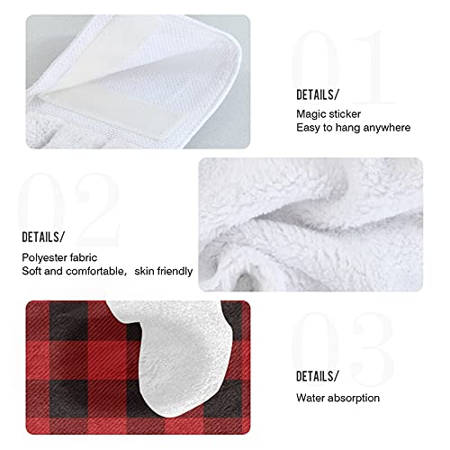 Christmas Lumberjack Deer Kitchen Towels - Red Buffalo Plaid Hanging Hand Towel Set of 2 - Soft Absorbent Coral Velvet for Bathroom, Dish Drying & Oven Handle - Perfect for Holiday Decor & Farmhouse Kitchen Decor