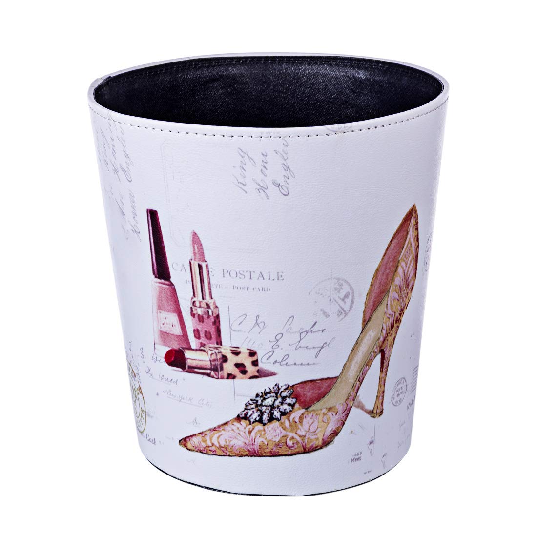 Lingxuinfo Scakbyer European Style Retro Leather Trash Can - Vintage Waste Paper Basket, Lidless Garbage Bin for Home, Office & Bathroom - Perfect for Lipstick & High Heels Disposal (12L Capacity)