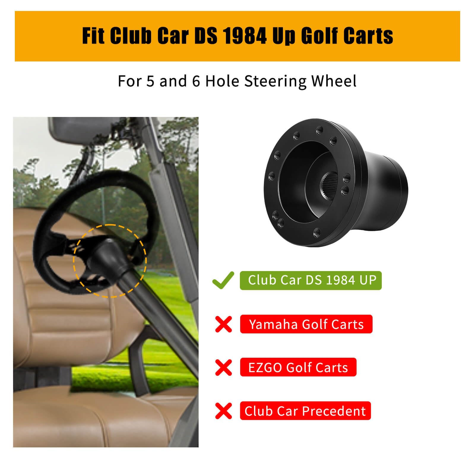 Club Car DS Steering Wheel Adapter Hub - Compatible with Club Car DS Golf Carts 1984+ Models (5-6 Hole Pattern) - Perfect for Golf Cart Upgrades & Custom Steering Wheel Installations