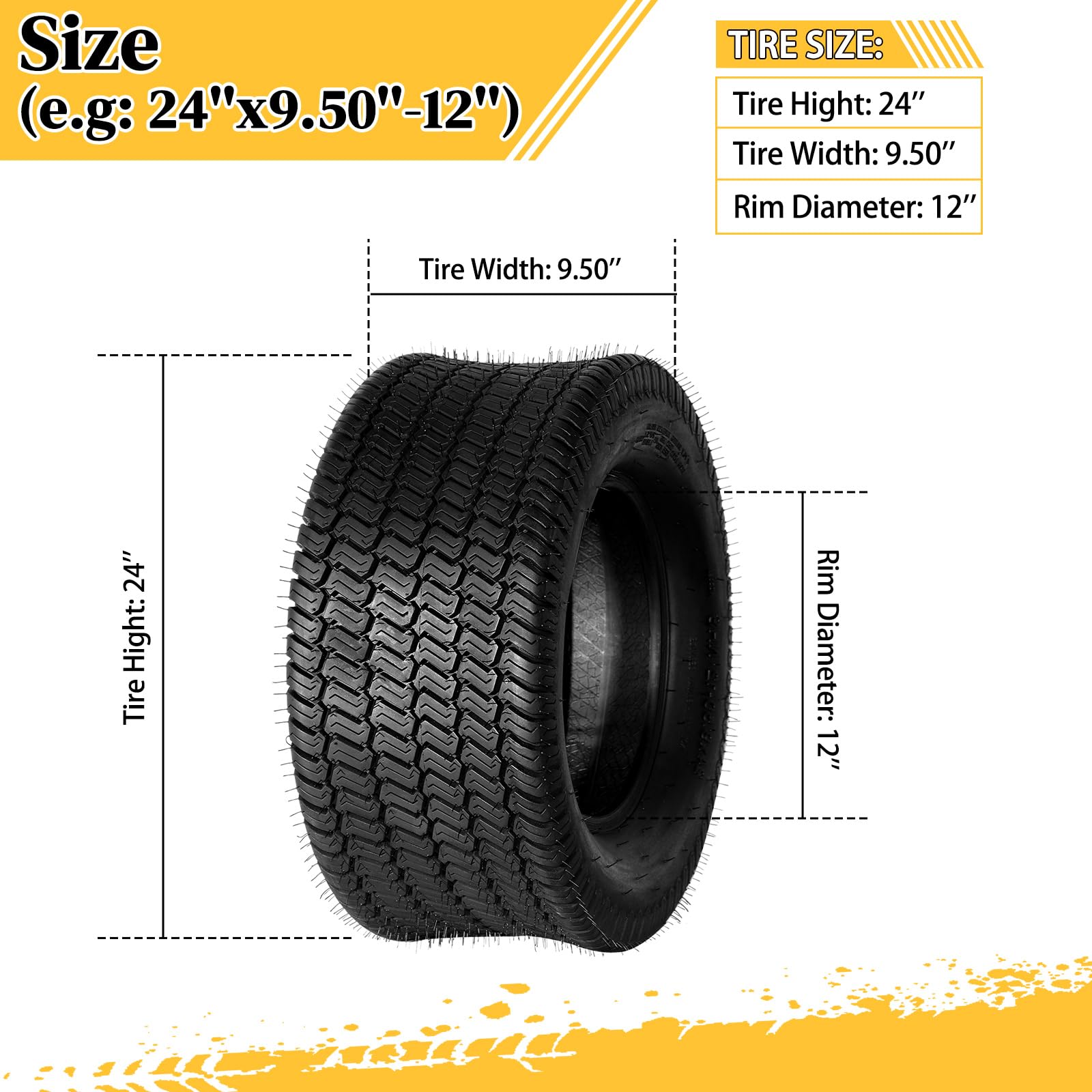 Set of 2 24x9.50-12 Tubeless Bias Tires - 4PR LRB for Lawn Mowers, Golf Carts & Tractors | Heavy-Duty Turf Tires for All-Terrain Performance, Smooth Ride & Enhanced Traction