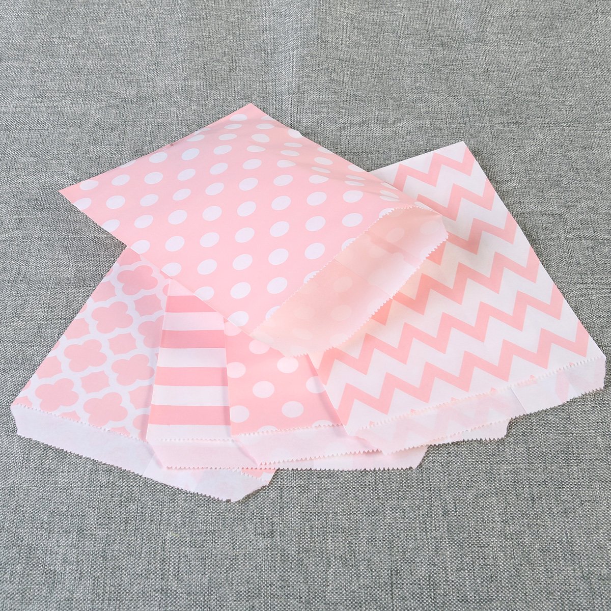 48pcs Striped Polka Dot Candy Paper Gift Bags for Birthday Party, Baby Shower, Wedding Favors - Pink (Perfect for Candy, Treats & Small Gifts)