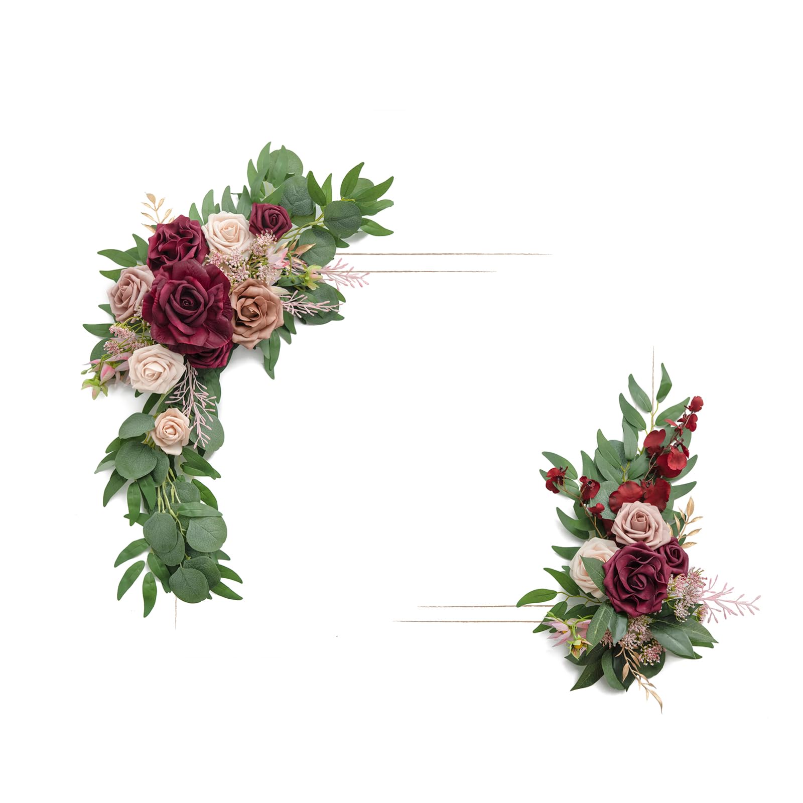Ling's Moment 2-Piece Artificial Welcome Sign Swag - Wedding Arch Floral Decor with Eucalyptus & Marsala Roses - Perfect for Ceremony, Reception, Door, Wall, Home Entryway & Outdoor Decorations