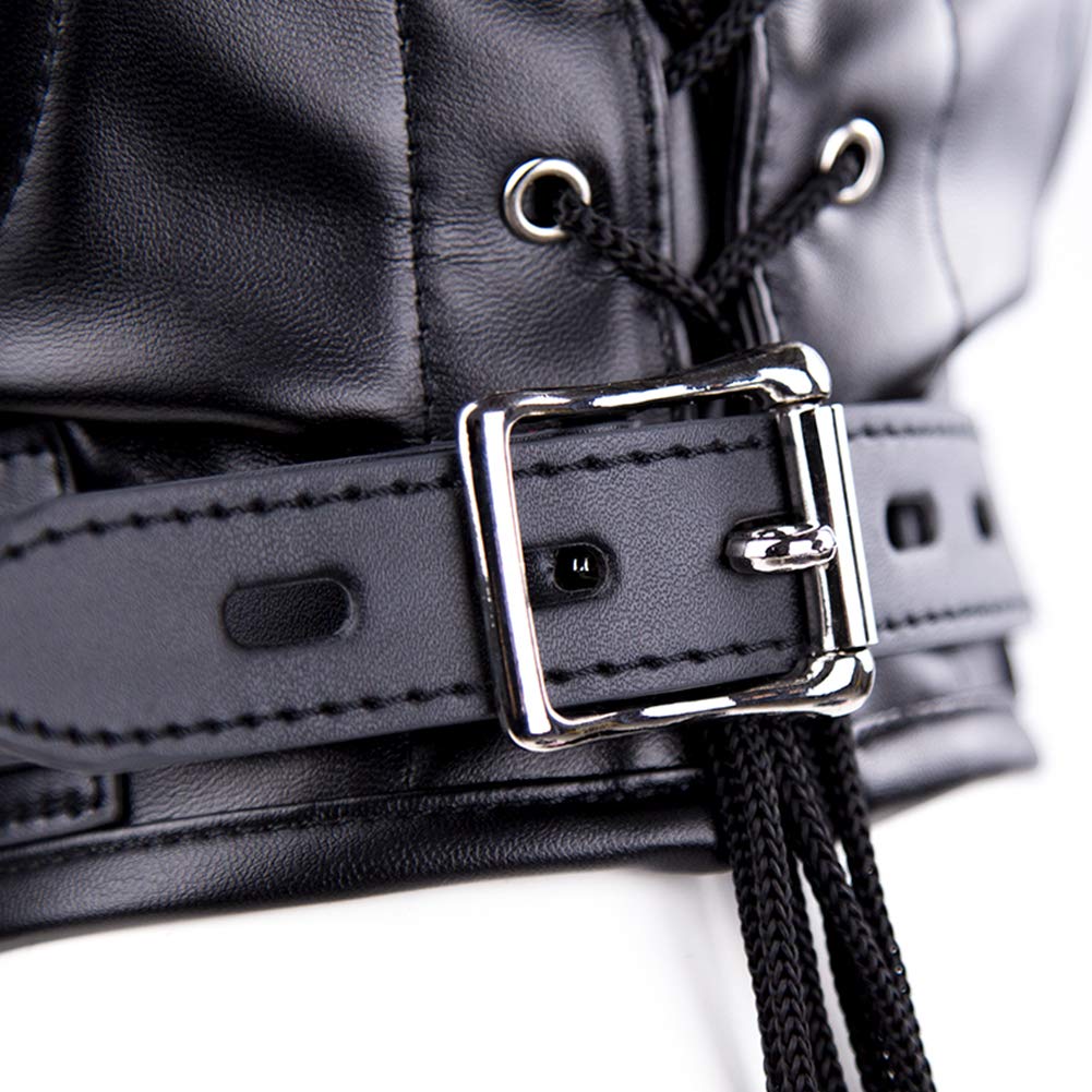 Adjustable Leather BDSM Mask Hood with Breathing Hole & Padlock - Full Face Restraint Blindfold for Men, Women & Couples - Perfect for Role Play, Fetish Parties & Spicing Up Your Sex Life