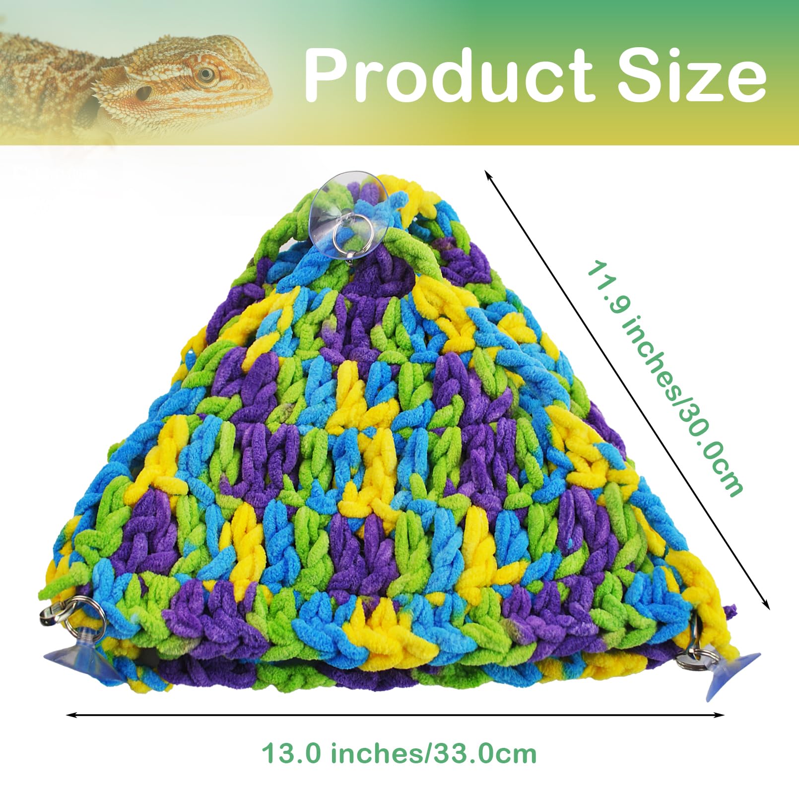 Premium Soft Bearded Dragon Hammock - Double-Layered Reptile Hanging Bed with 6 Suction Cups & Hooks - Ideal for Lizards, Leopard Geckos & Chameleons - Perfect for Climbing, Resting & Basking in Terrariums (Triangular Design)