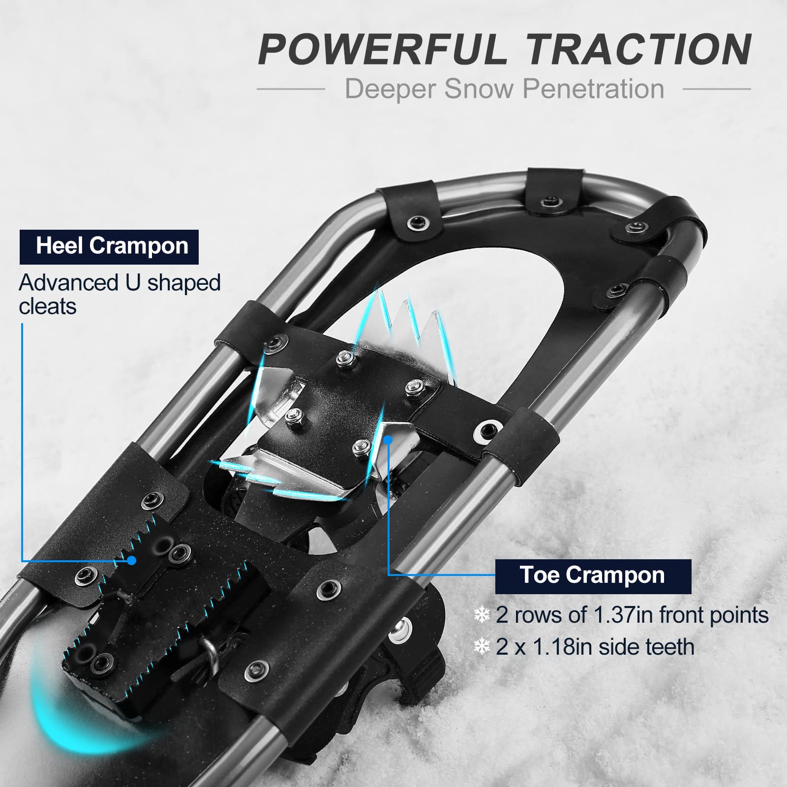 Odoland 4-in-1 Snowshoes Set for Men, Women & Youth - Adjustable 54cm/63cm/76cm Winter Hiking Shoes with Waterproof Gaiters & Carry Bag - Perfect for Snow Trekking, Mountain Climbing & Outdoor Adventures