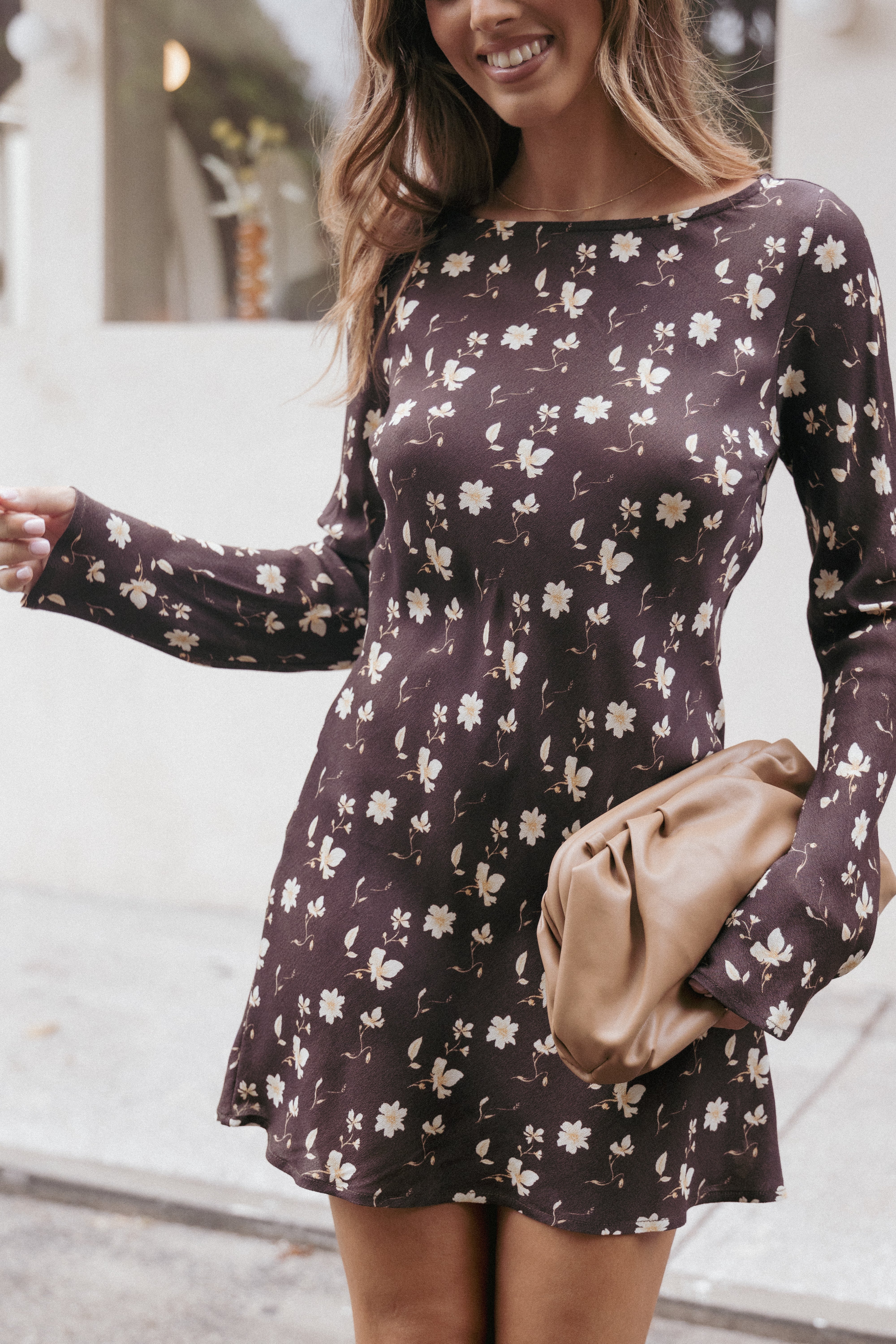 Amity Mini Dress - Brown Floral Print Summer Dress for Women | Casual & Party Wear | Perfect for Beach, Vacation & Date Nights