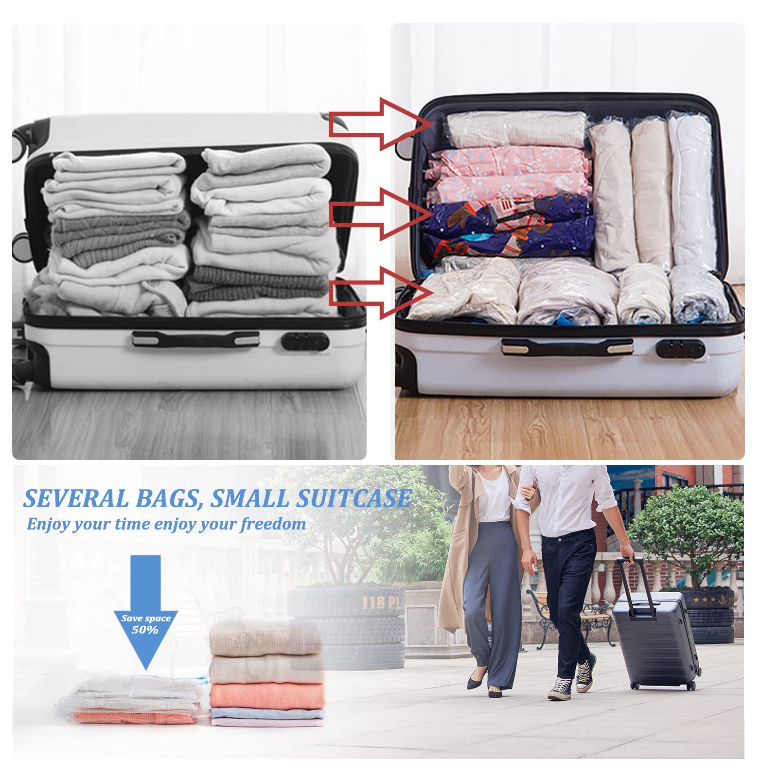 Andiker 6-Pack Vacuum Storage Bags - Space Saving Compression Bags for Travel, Clothes & Seasonal Storage | Transparent, Eco-Friendly & Airtight | Save 80% Space - Perfect for Suitcases, Closets & Moving