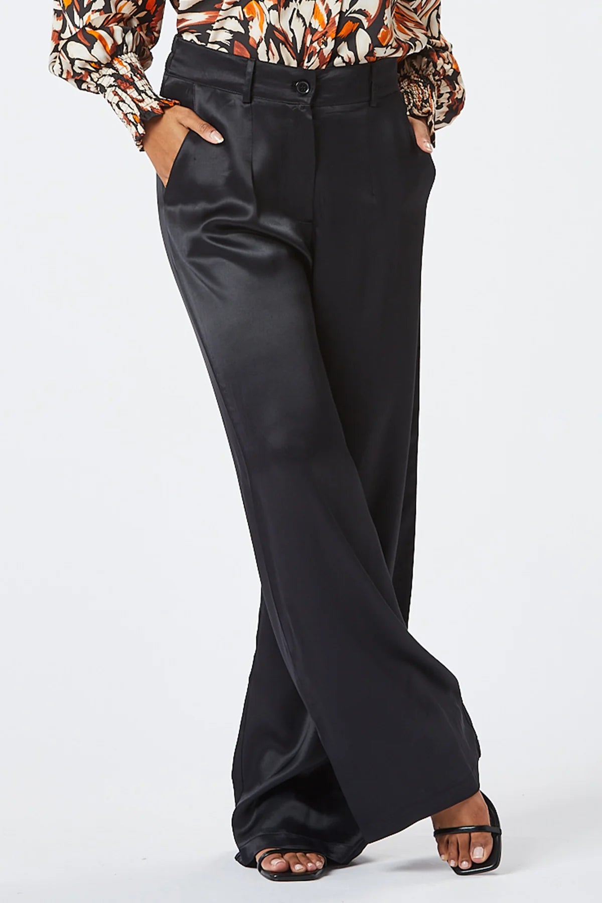 MIKA Satin Wide Leg Pants for Women - High Waist Black Dress Trousers - Office Work, Party & Evening Wear