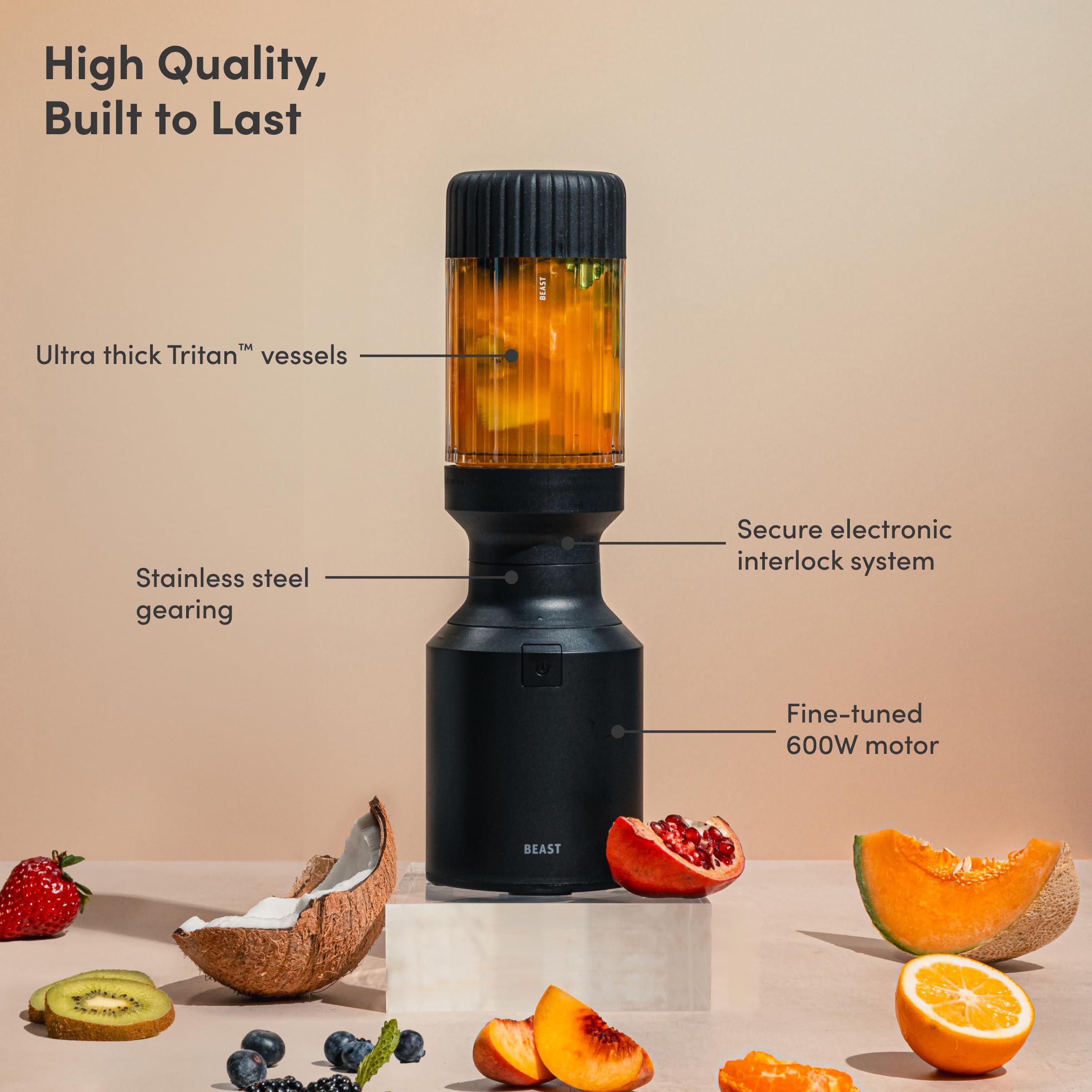 The Beast Mini Blender Plus - 600W Powerful Portable Blender for Smoothies, Shakes, Sauces & Dips | Compact Countertop Blender with Extra Vessels, Straw Cap & Straws Included | Perfect for Kitchen, Office, Gym & Travel (Carbon Black)