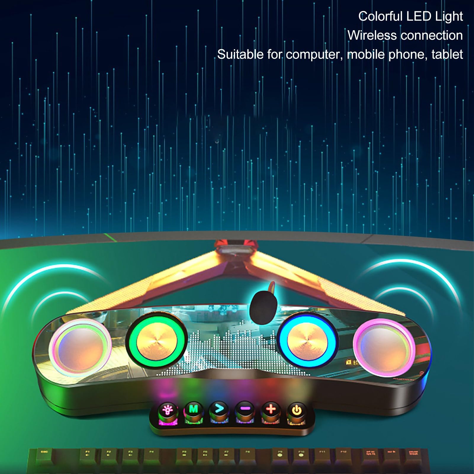 RGB Computer Speaker - Wireless Bluetooth Soundbar with Colorful LED Lights for PC, Laptop, Desktop Monitor & Tablets | Perfect for Gaming, Home Office & Entertainment