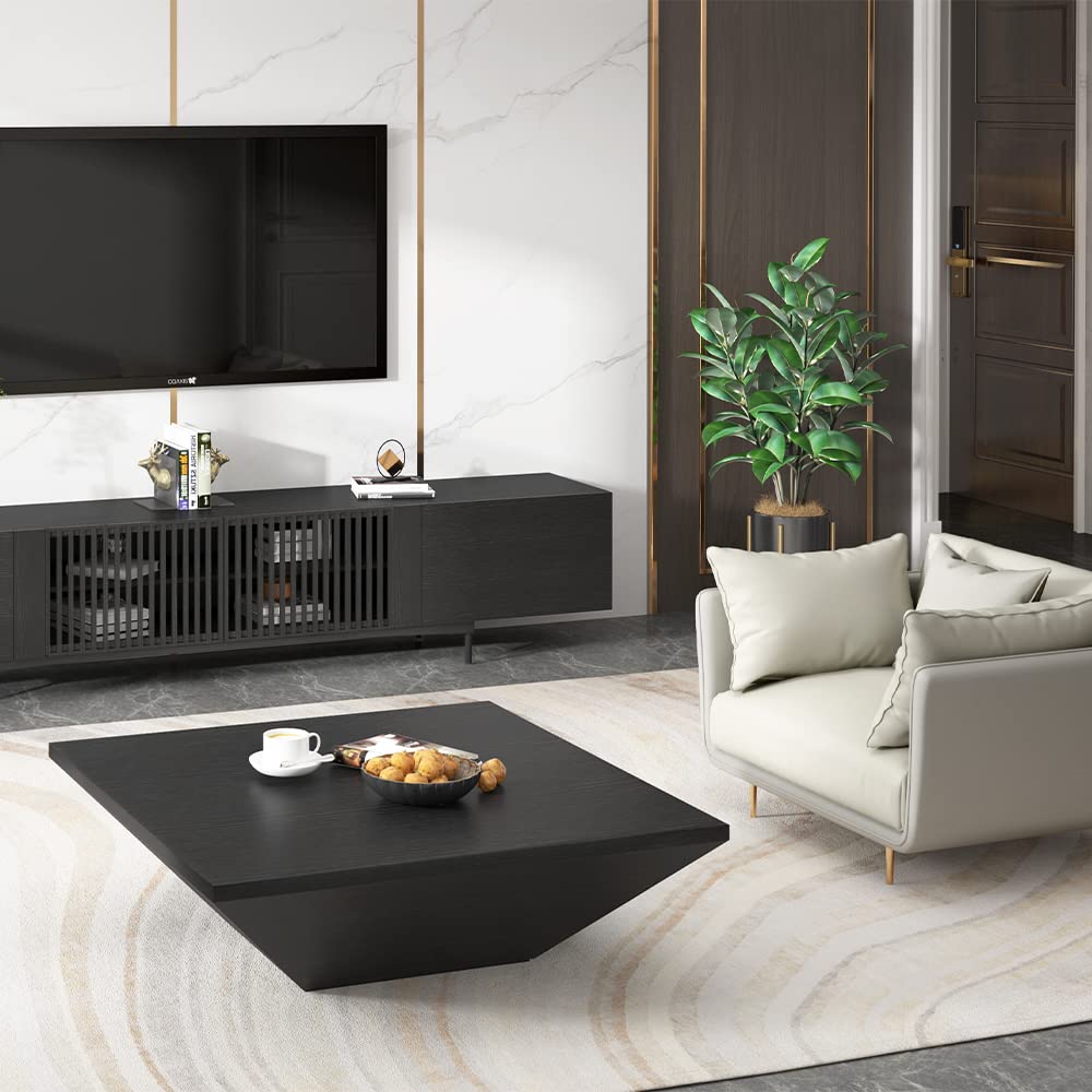 Modern Square Coffee Table with Storage Drawers - 39.4