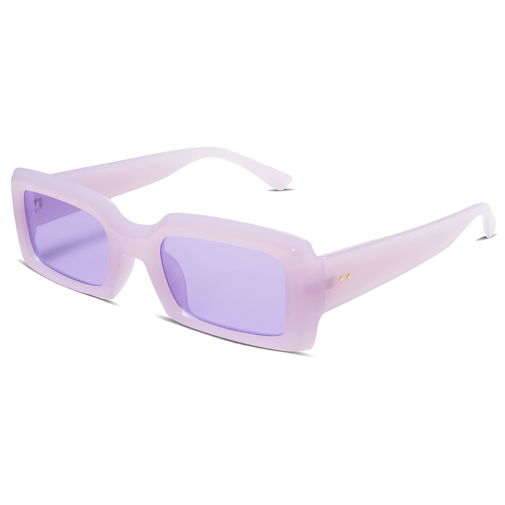 Trendy Vintage 90's Rectangle Sunglasses for Women & Men - Thick Frame Square Shades Nude Sunnies (AR82002) | Perfect for Beach, Driving & Outdoor Fashion Accessories