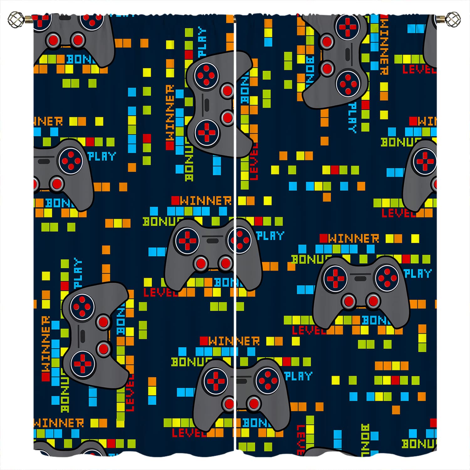 Gamer Room Curtains for Boys - Video Game Controller Themed Blackout Thermal Insulated Window Treatments 63x63 Inch - Perfect for Bedroom, Living Room & Gaming Room Decor