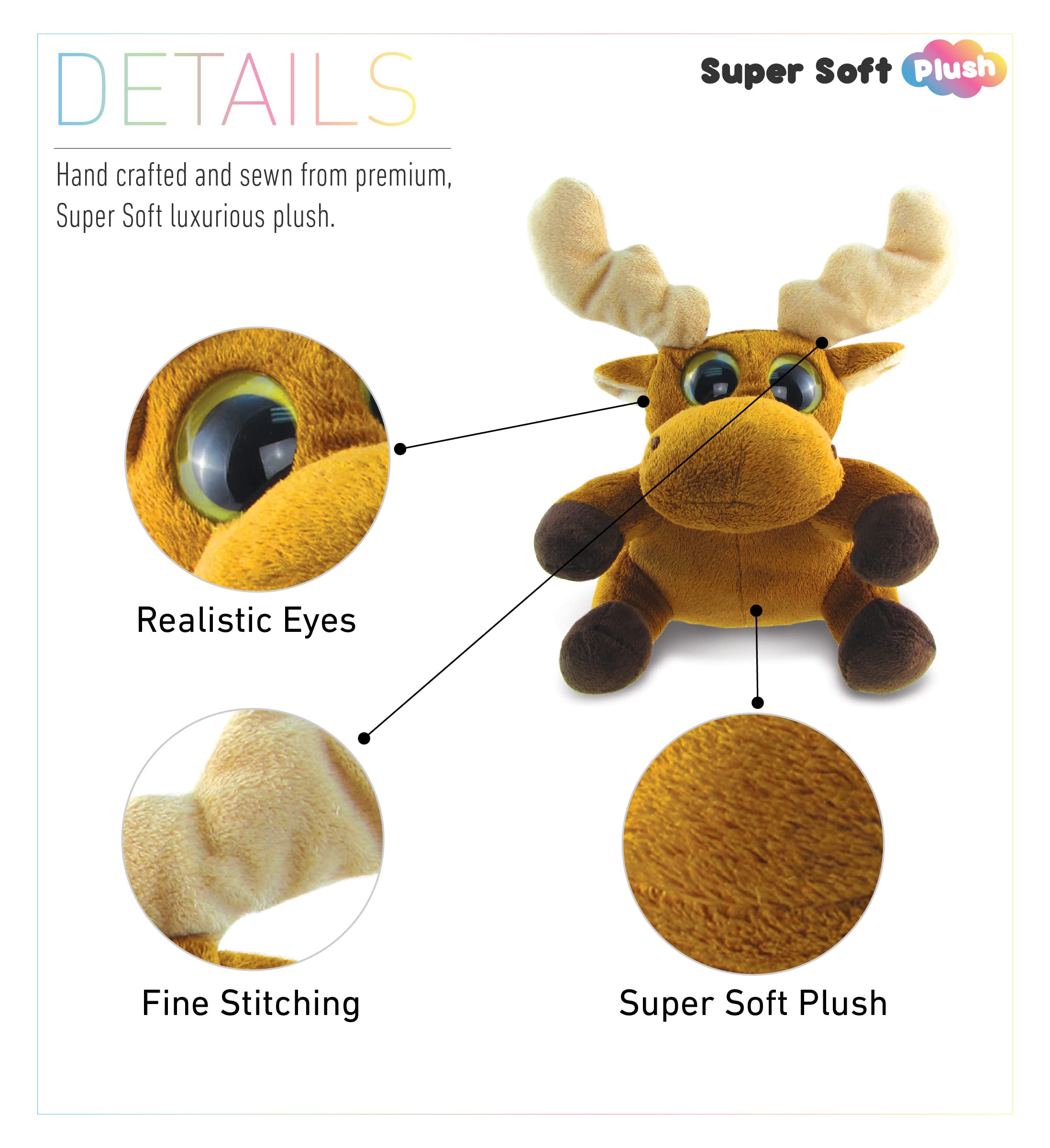 DolliBu Plush Big Eye Moose Stuffed Animal - 6