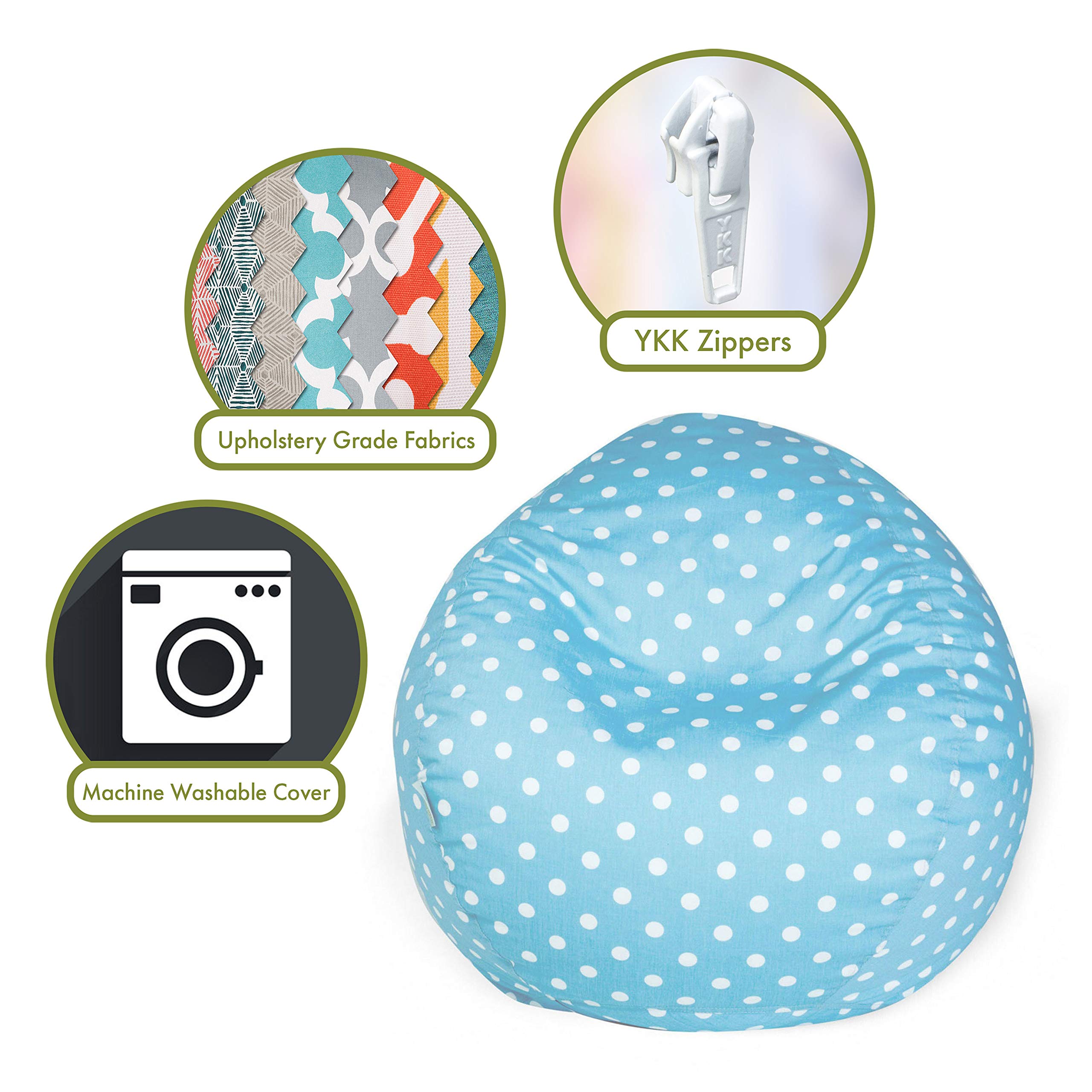 Majestic Home Goods Classic Bean Bag Chair - Mini Polka Dots Oversized Bean Bag for Kids & Adults (28x28x22 Inches) - Aquamarine Blue | Perfect for Game Rooms, Bedrooms & Dorm Lounging