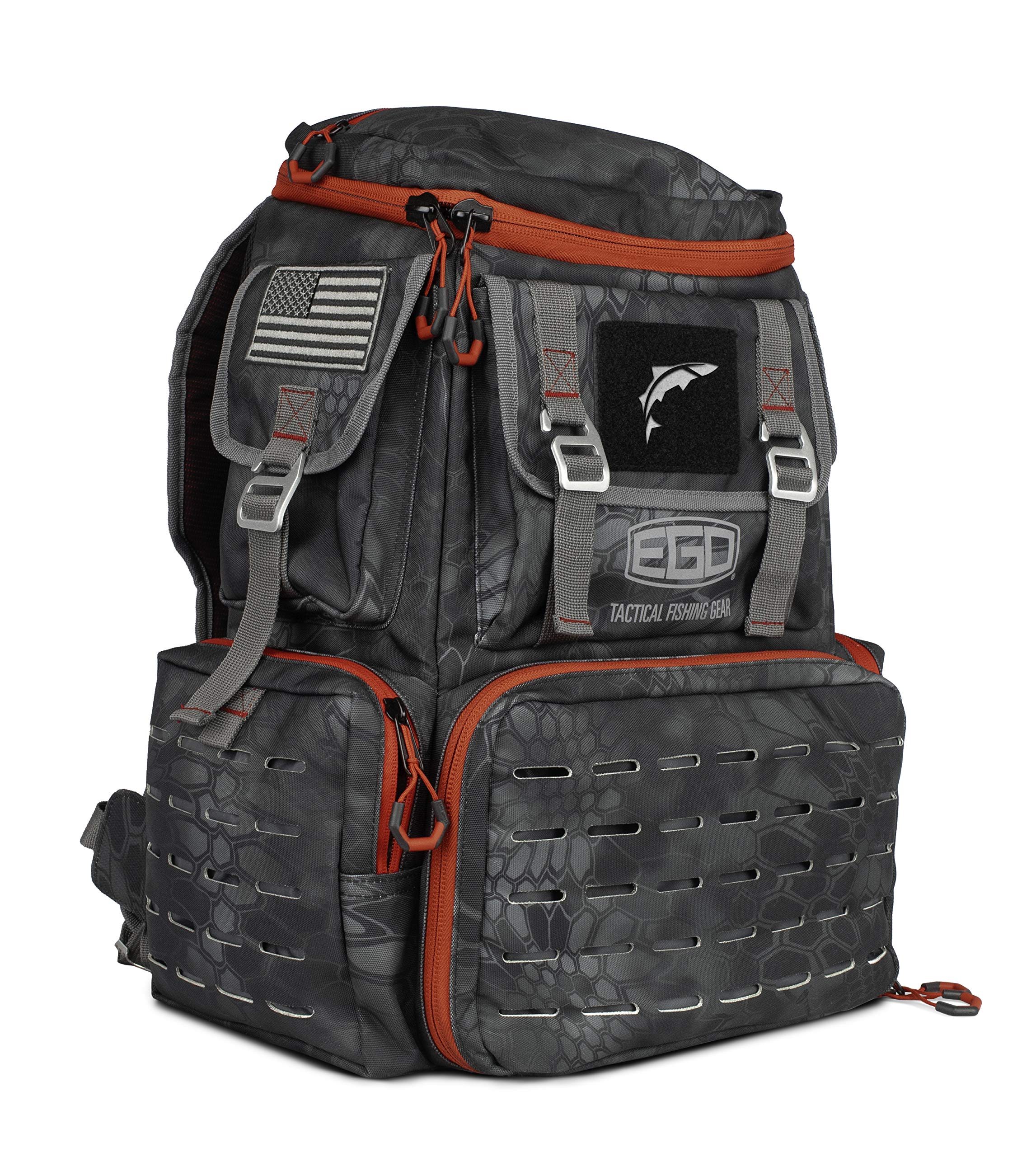 **EGO Kryptek Tactical Fishing Backpack – Water-Resistant 1000D Nylon Tackle Box with PVC Back, Multiple Storage Pockets & Laser-Cut MOLLE Loops – Includes 4 Tackle Trays – Perfect for Outdoor Fishing, Camping & Hiking Adventures**