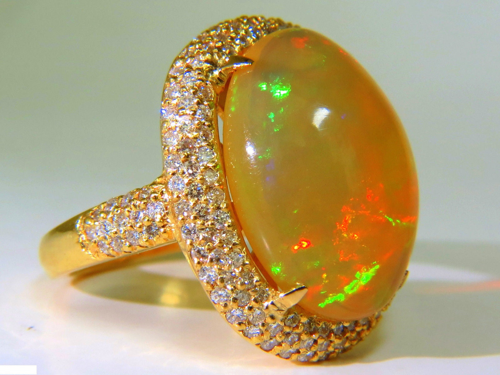 11.36CT Natural Holographic Opal Diamond Ring in 14KT Gold - Rare & Unique Engagement, Wedding, or Gift Jewelry for Special Occasions