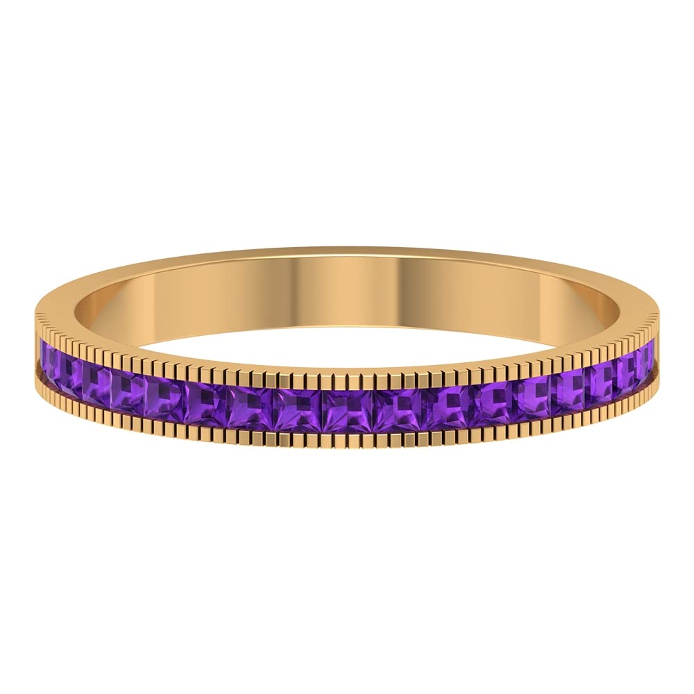 1/2 CT Natural Amethyst Half Eternity Ring - 14K Solid Gold Milgrain Band, February Birthstone Jewelry for Women - Perfect for Valentine's Day, Anniversary & Special Occasion Gifts