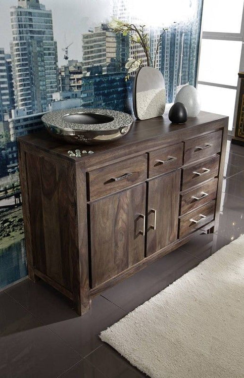 Gfine Solid Sheesham Wood Sideboard - 2 Doors & 6 Drawers, 150x45x88cm - Perfect for Living Room, Dining Room & Hallway Storage