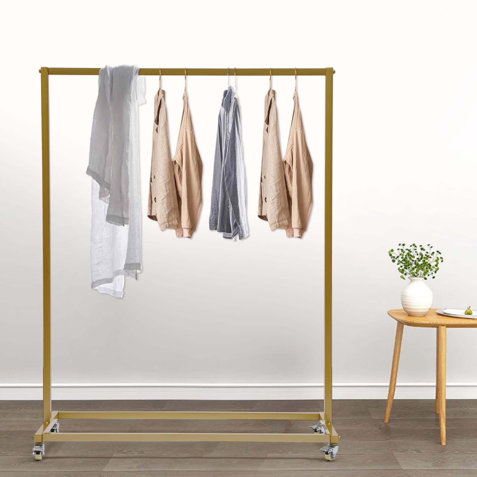Golden Metal Wrought Iron Clothing Rack with Wheels - Heavy Duty Garment Display Stand for Wedding Dresses, Bridal Gowns & Retail Stores - Perfect for Boutiques, Bridal Shops and Home Closet Organization