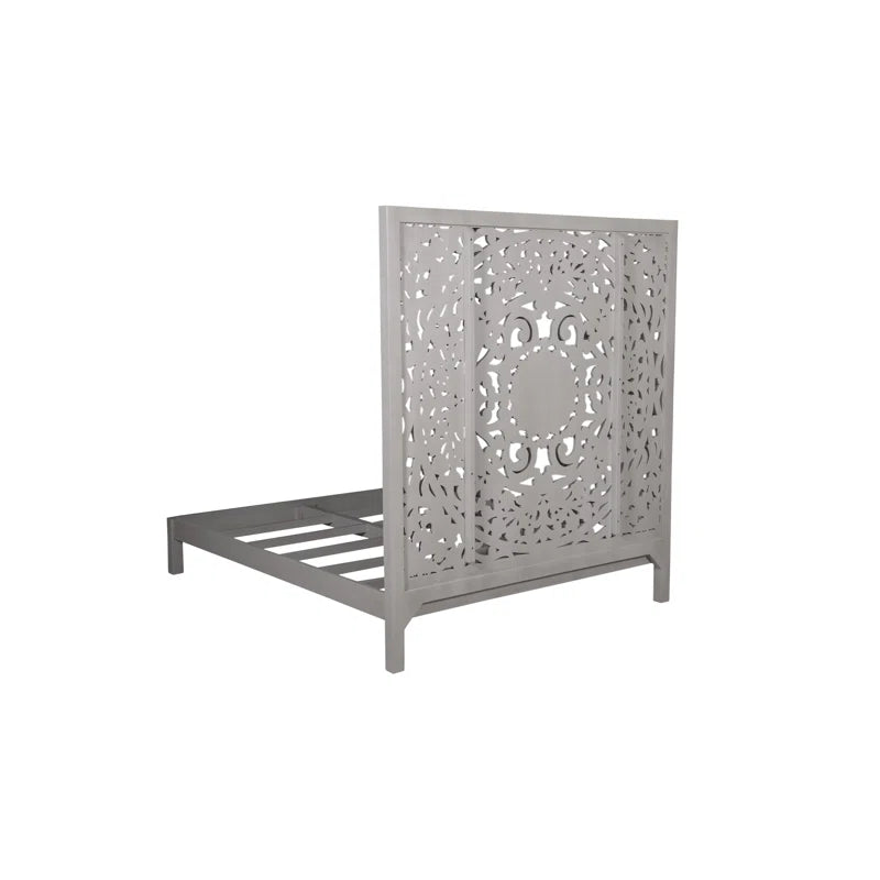 Solid Wood Platform Bed with Hand Carved Details - Gray Dynasty Style - Perfect for Modern and Traditional Bedrooms