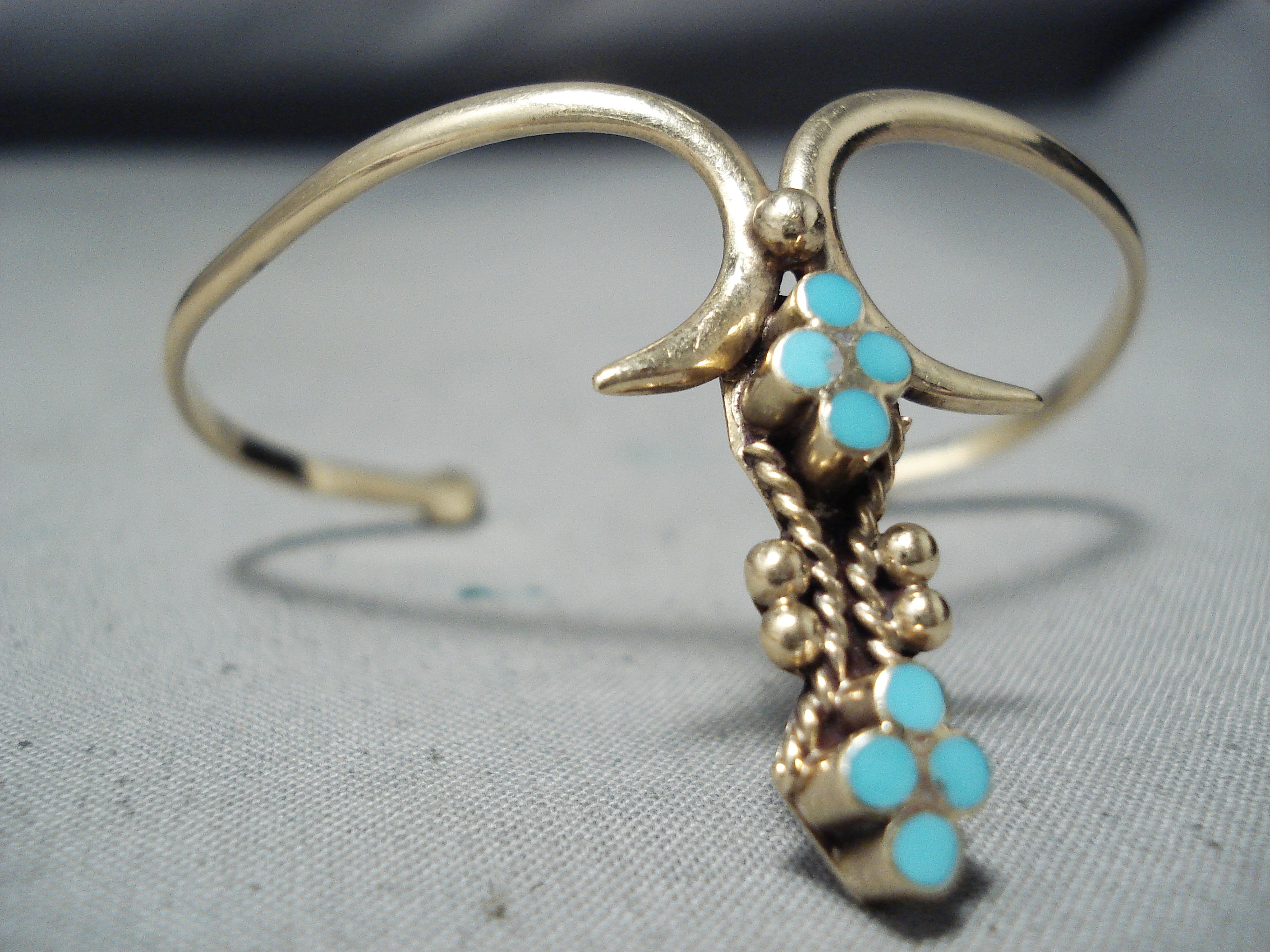 14K Gold Vintage Native American Navajo Turquoise Bracelet for Women - Handmade Signed Jewelry - Perfect for Boho, Western & Southwest Fashion