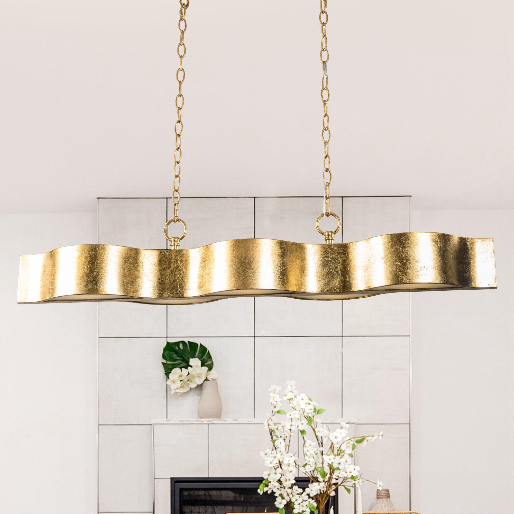 5-Light Golden Modern Dry Rated Pendant Lighting Fixture for Dining Room, Kitchen Island & Foyer - Damp Location Approved