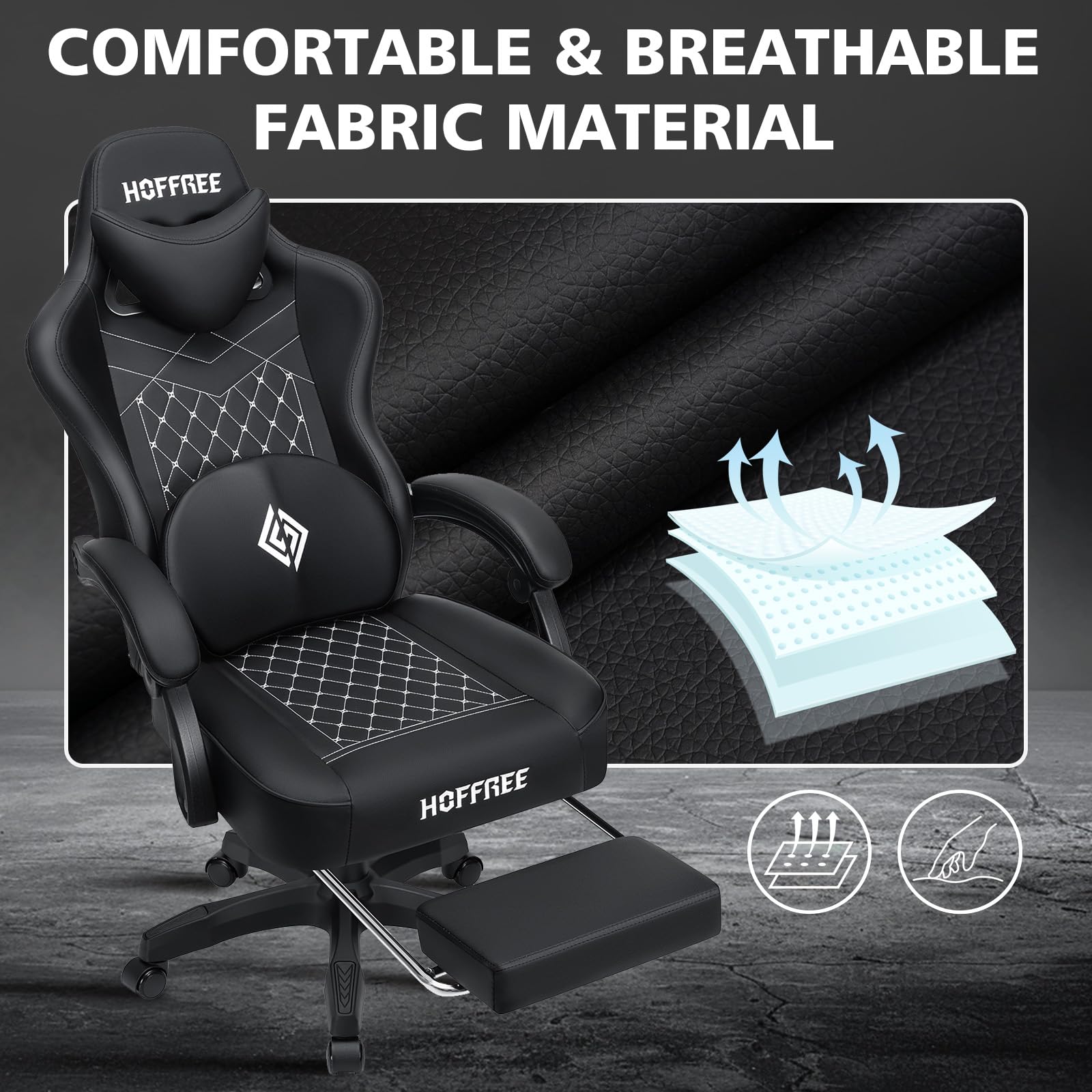 HOFFREE Ergonomic Gaming Chair with Bluetooth Speakers, Massage & Footrest - High Back Reclining Computer Chair for Adults - Perfect for Gaming, Office Work & Home Use - Black
