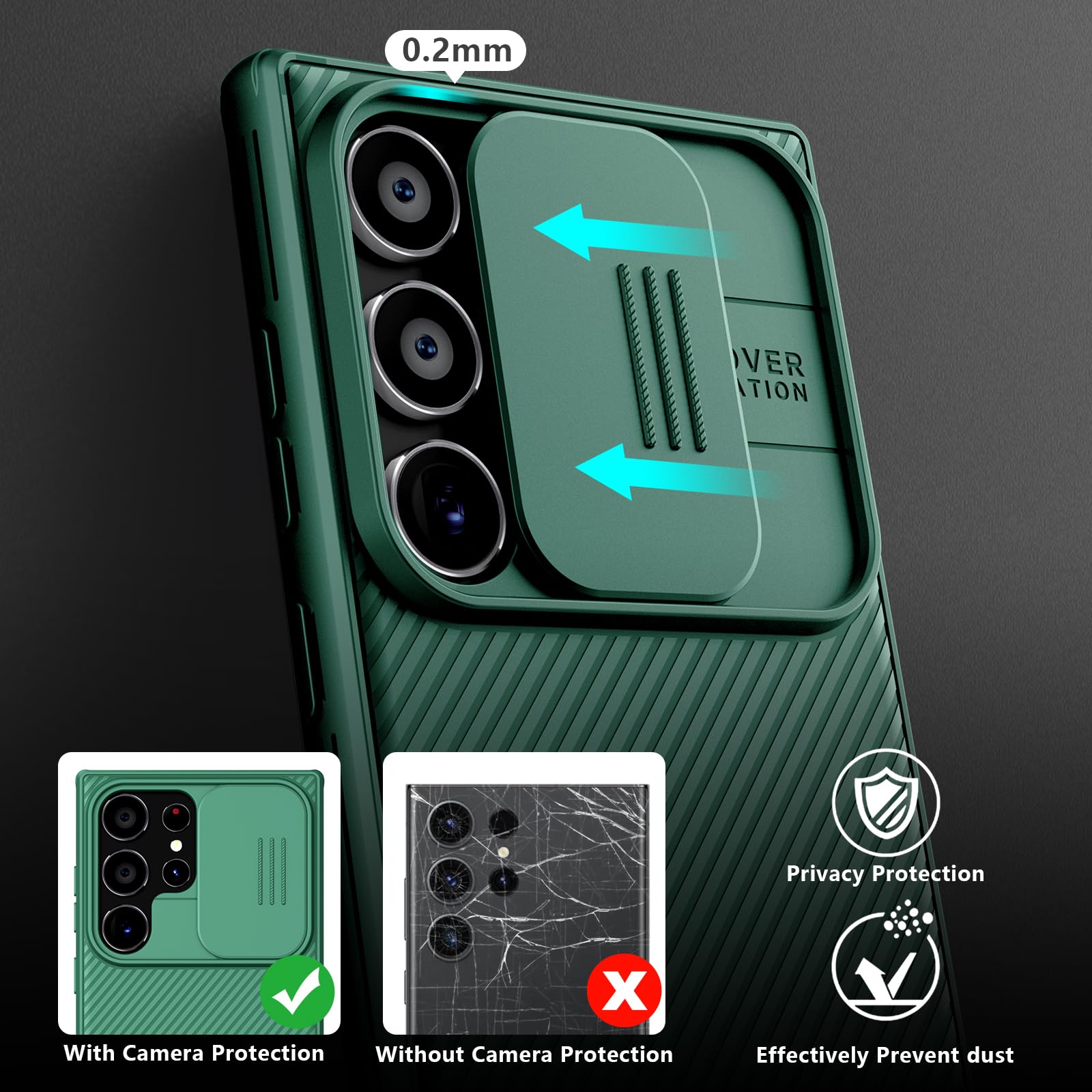 Nillkin Samsung Galaxy S24 Ultra Case with Slide Camera Cover | Military Grade Shockproof Protection | MagSafe Compatible | 6.8
